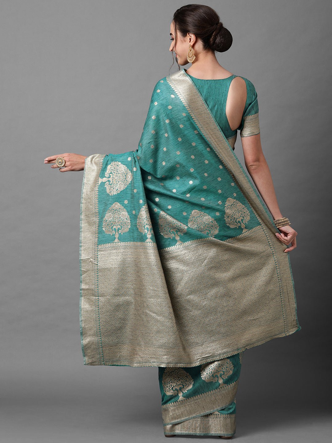 Teal Green Banarasi Silk Saree with Zari Weave - Ressa