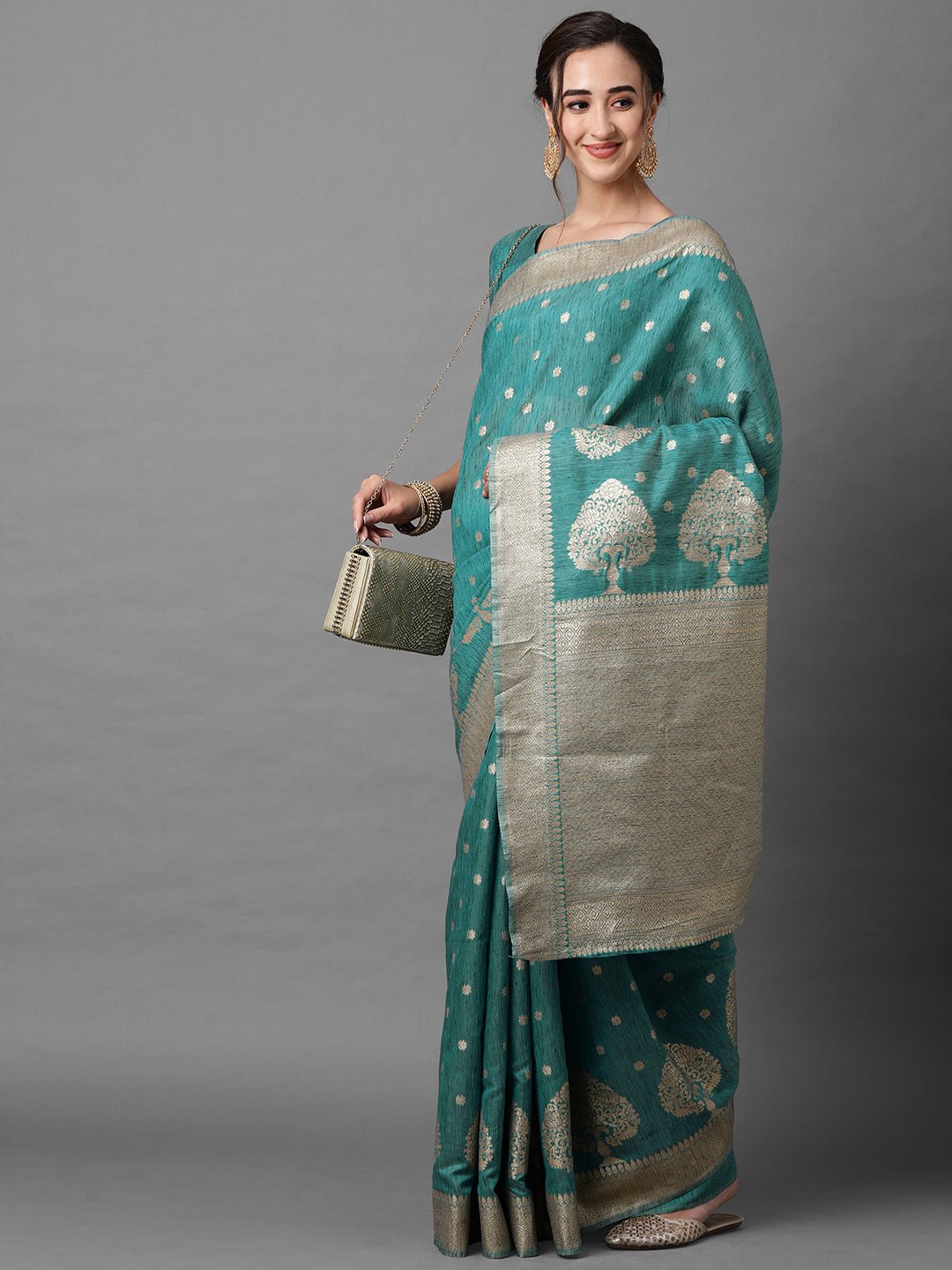 Teal Green Banarasi Silk Saree with Zari Weave - Ressa