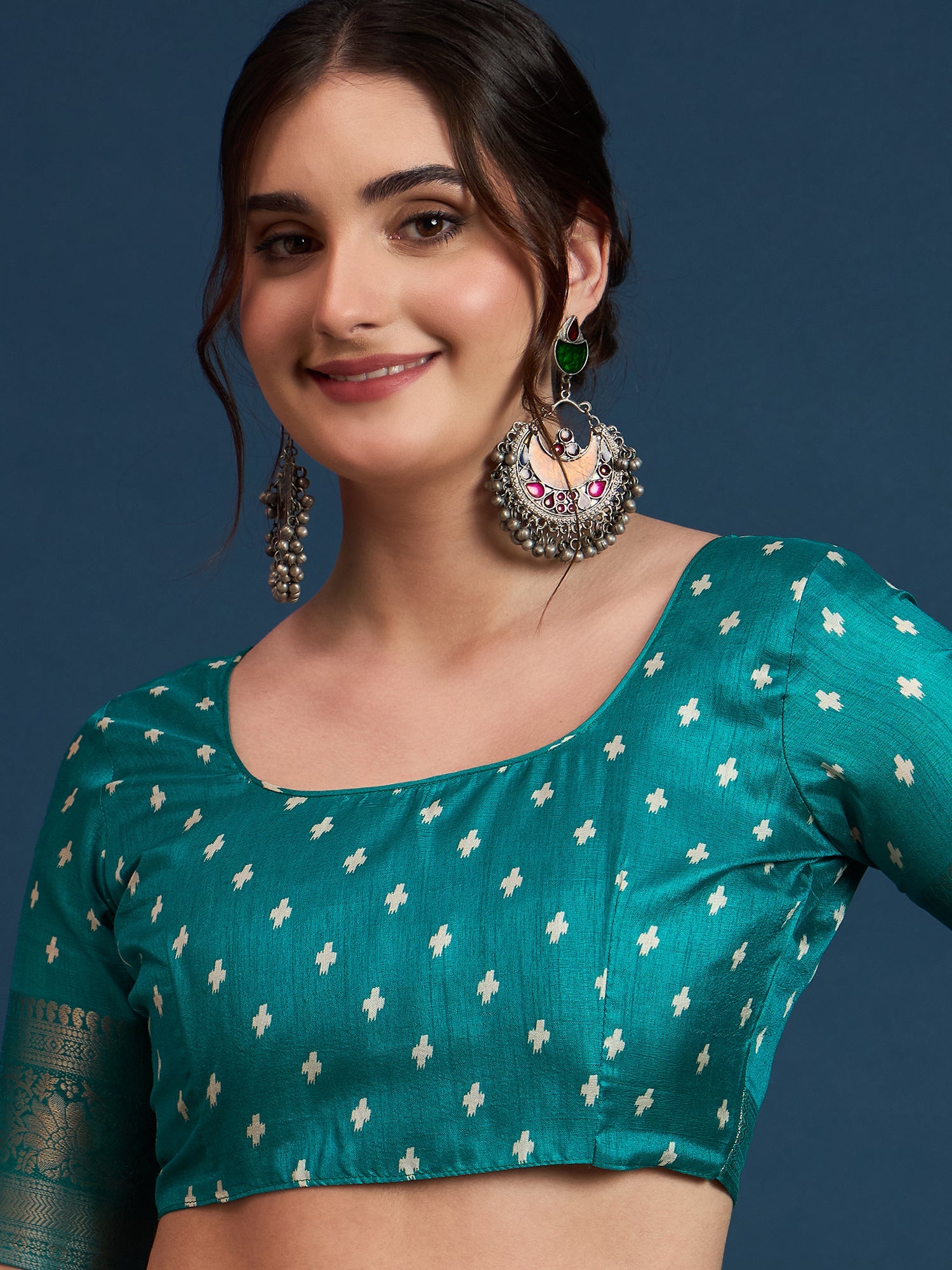 Teal Green Bandhani Silk Saree - Ressa