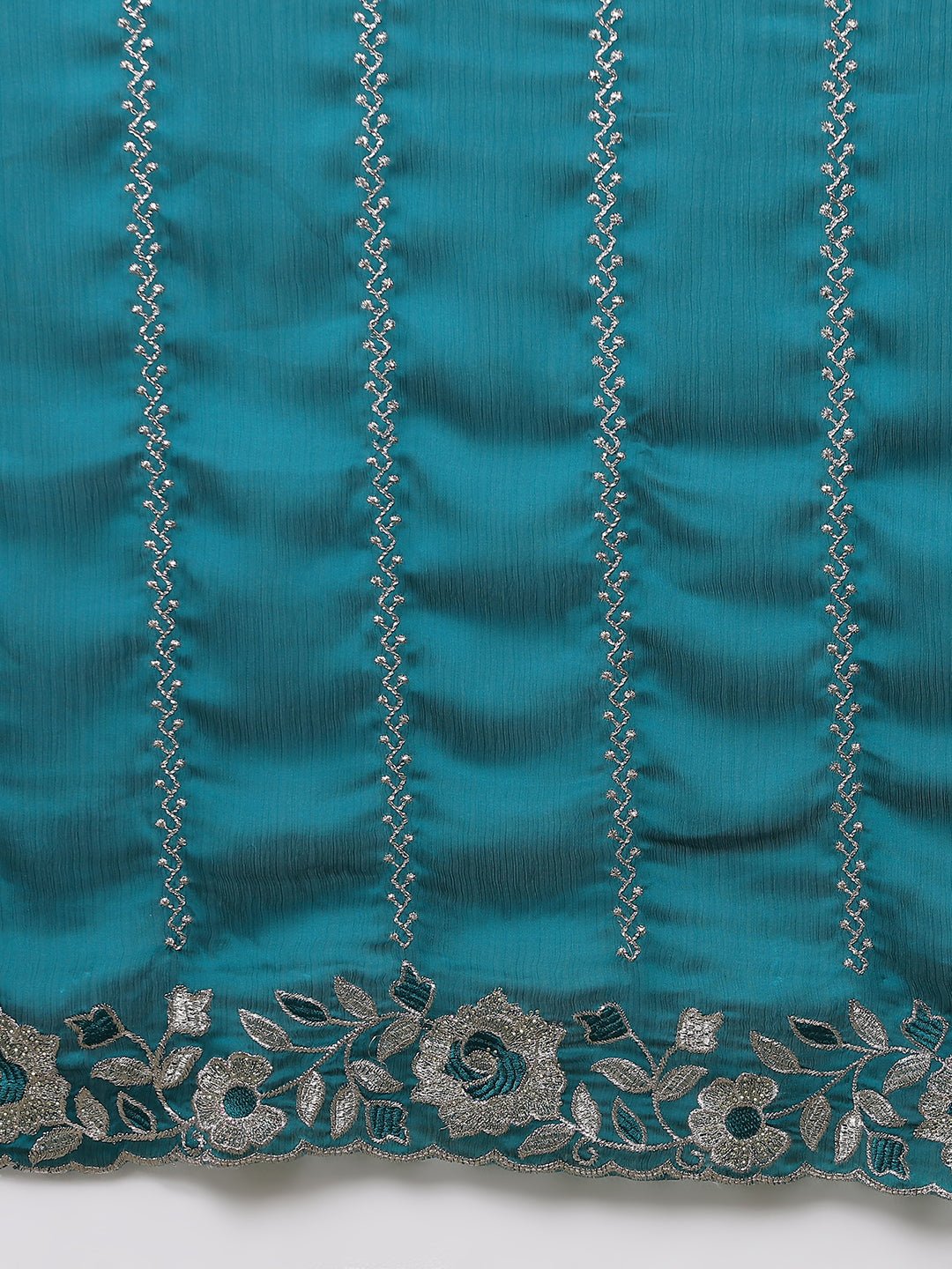 Teal green Georgette Embroidered Saree - Ressa