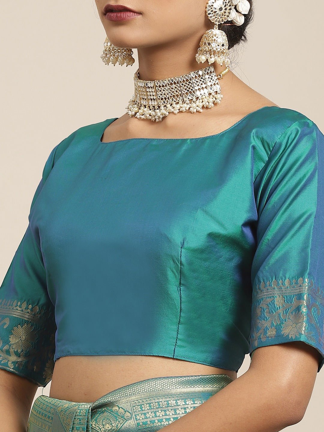 Teal Green Jari Woven Banarasi Saree - Ressa