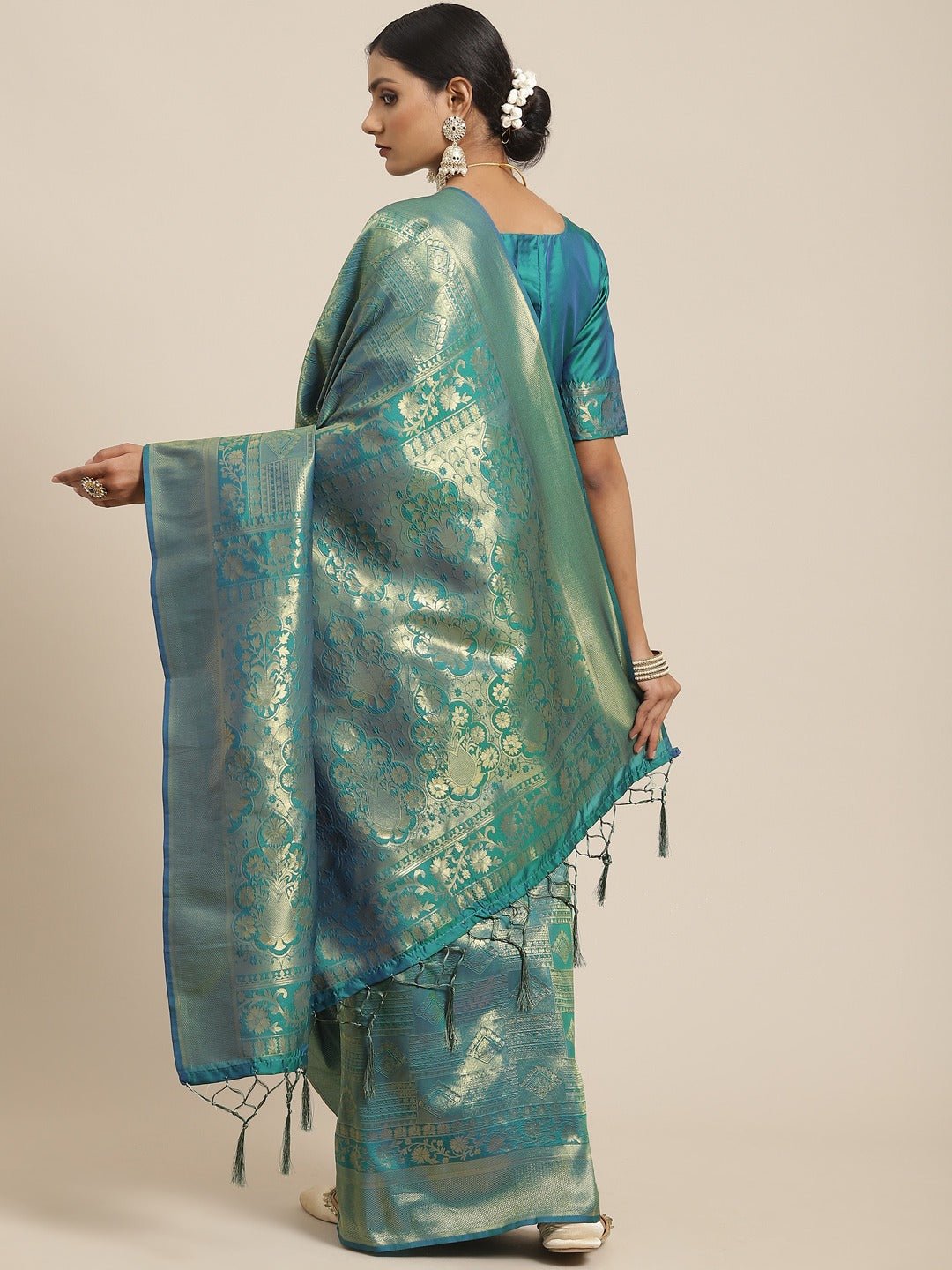 Teal Green Jari Woven Banarasi Saree - Ressa