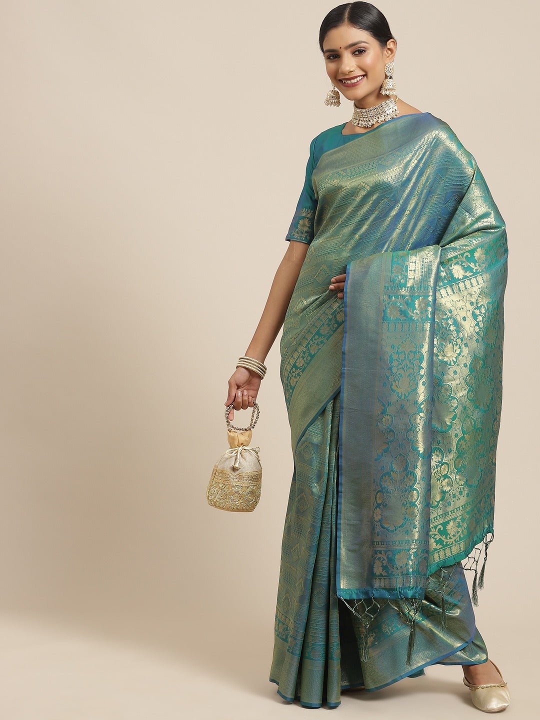Teal Green Jari Woven Banarasi Saree - Ressa