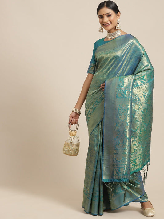 Teal Green Jari Woven Banarasi Saree - Ressa