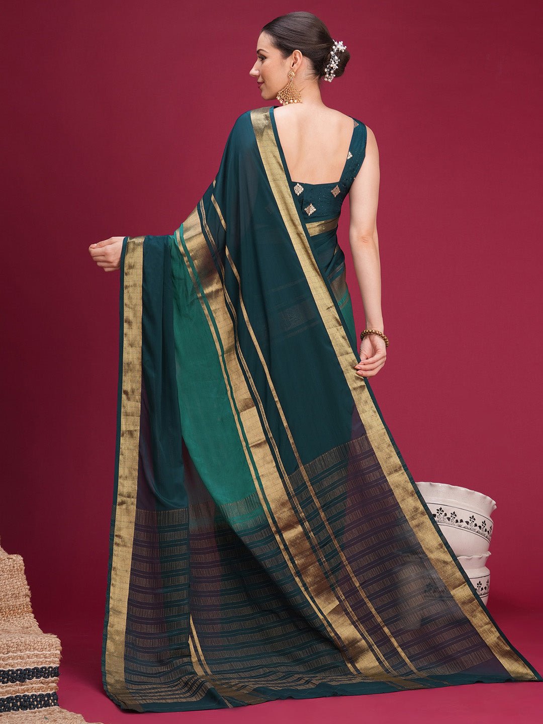 Teal Green Mysore Silk Saree - Ressa