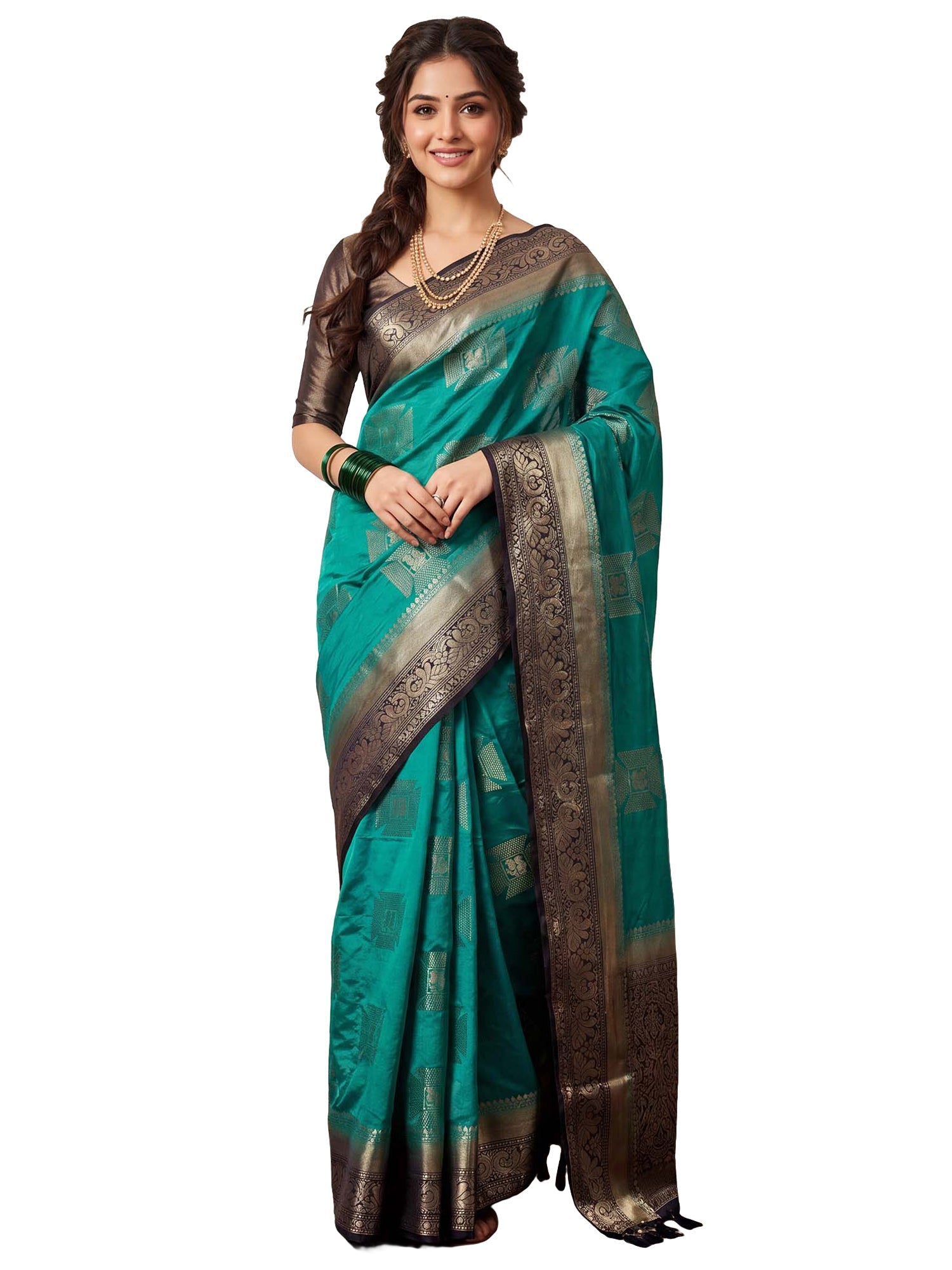 TEAL GREEN NYLON WITH WOVEN DESIGN - Ressa