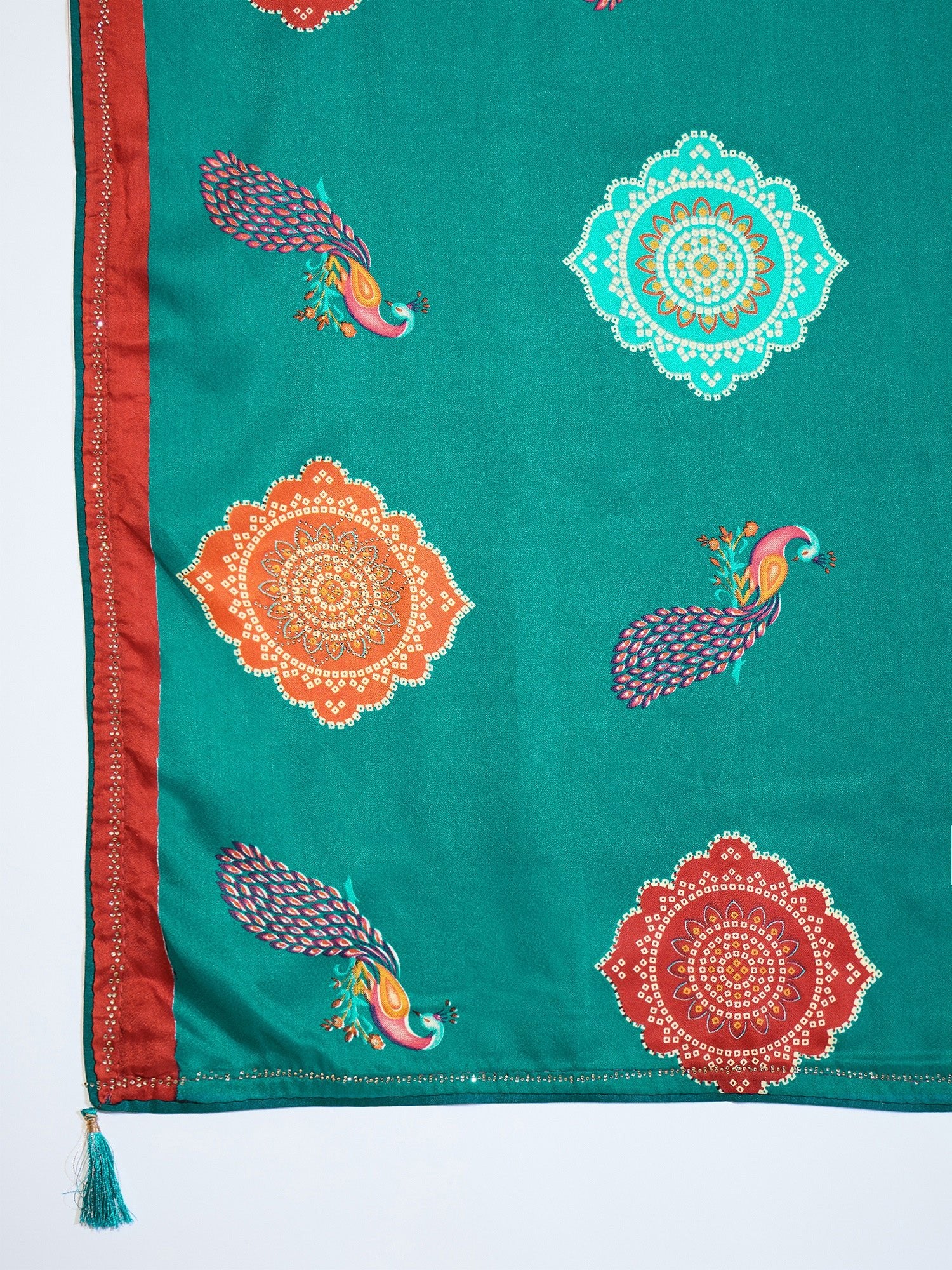 Teal Green & Peacock Digital Printed Saree - Ressa