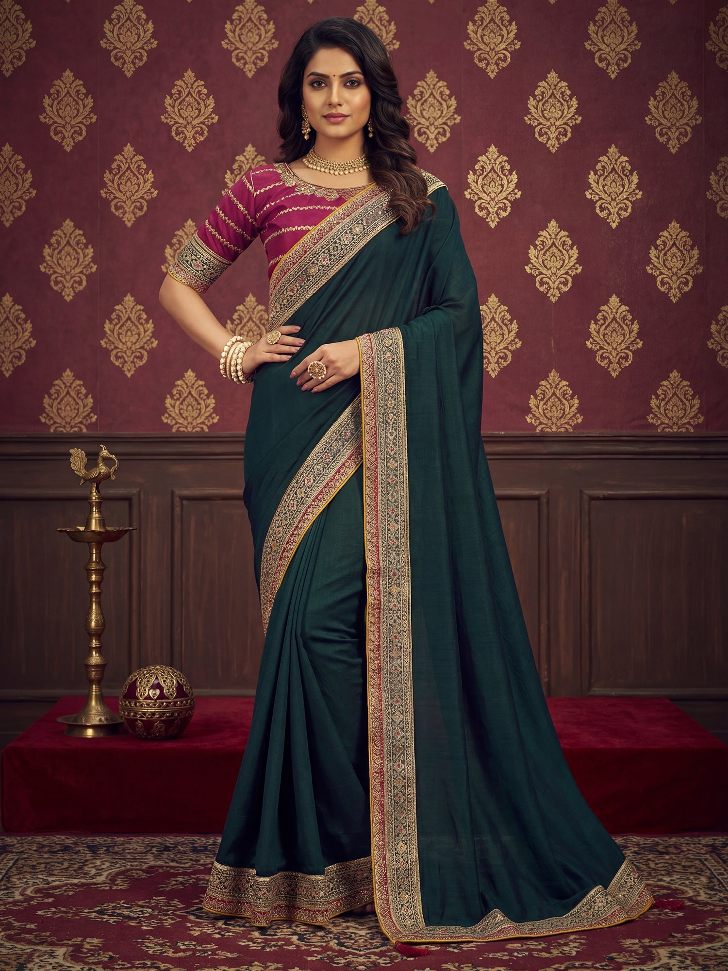 Teal Green Silk Blend saree - Ressa