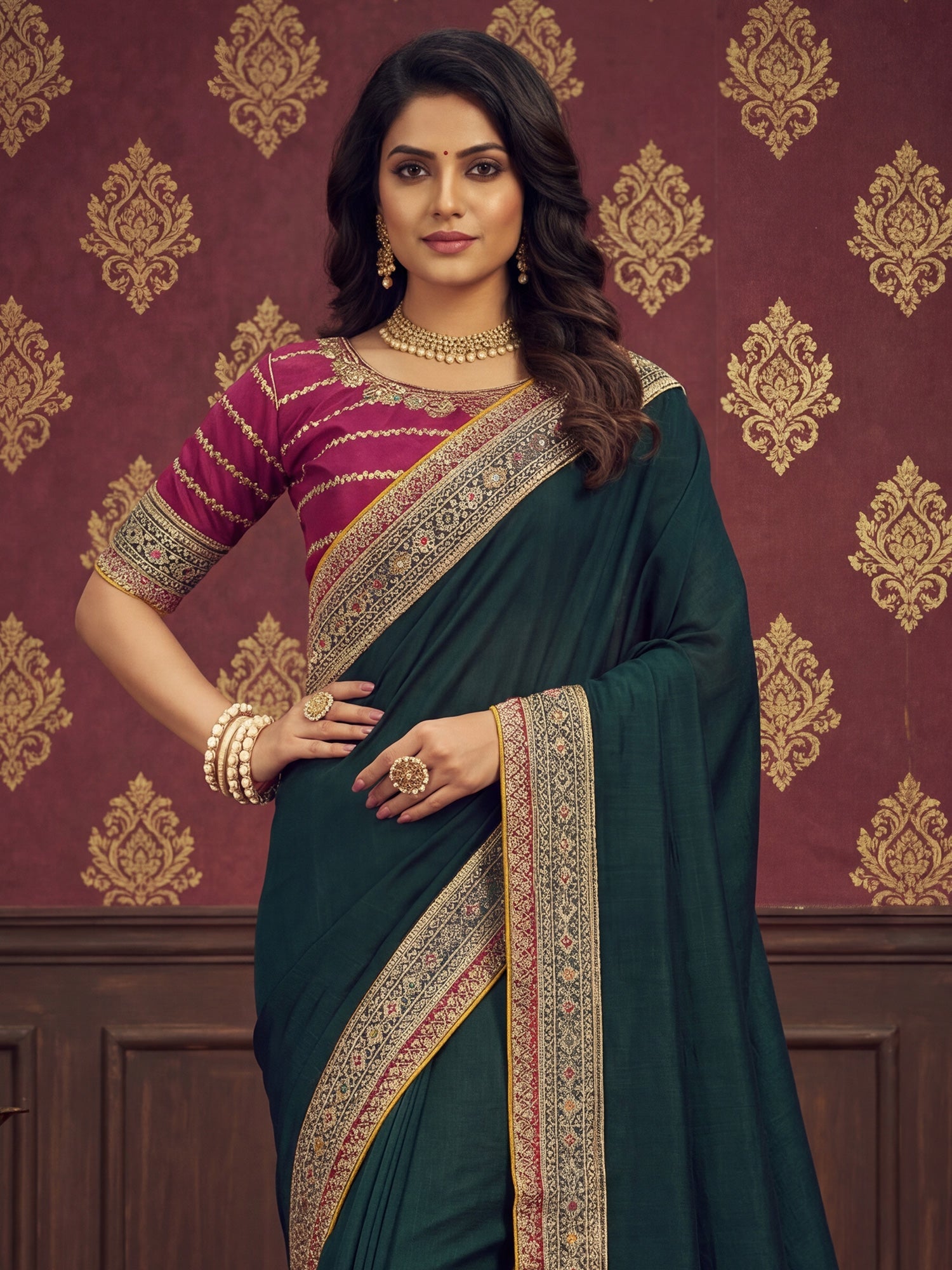Teal Green Silk Blend saree - Ressa