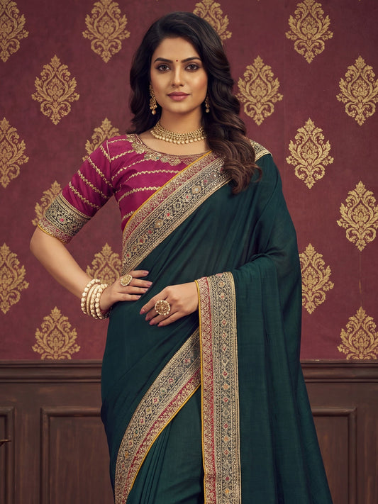 Teal Green Silk Blend saree - Ressa