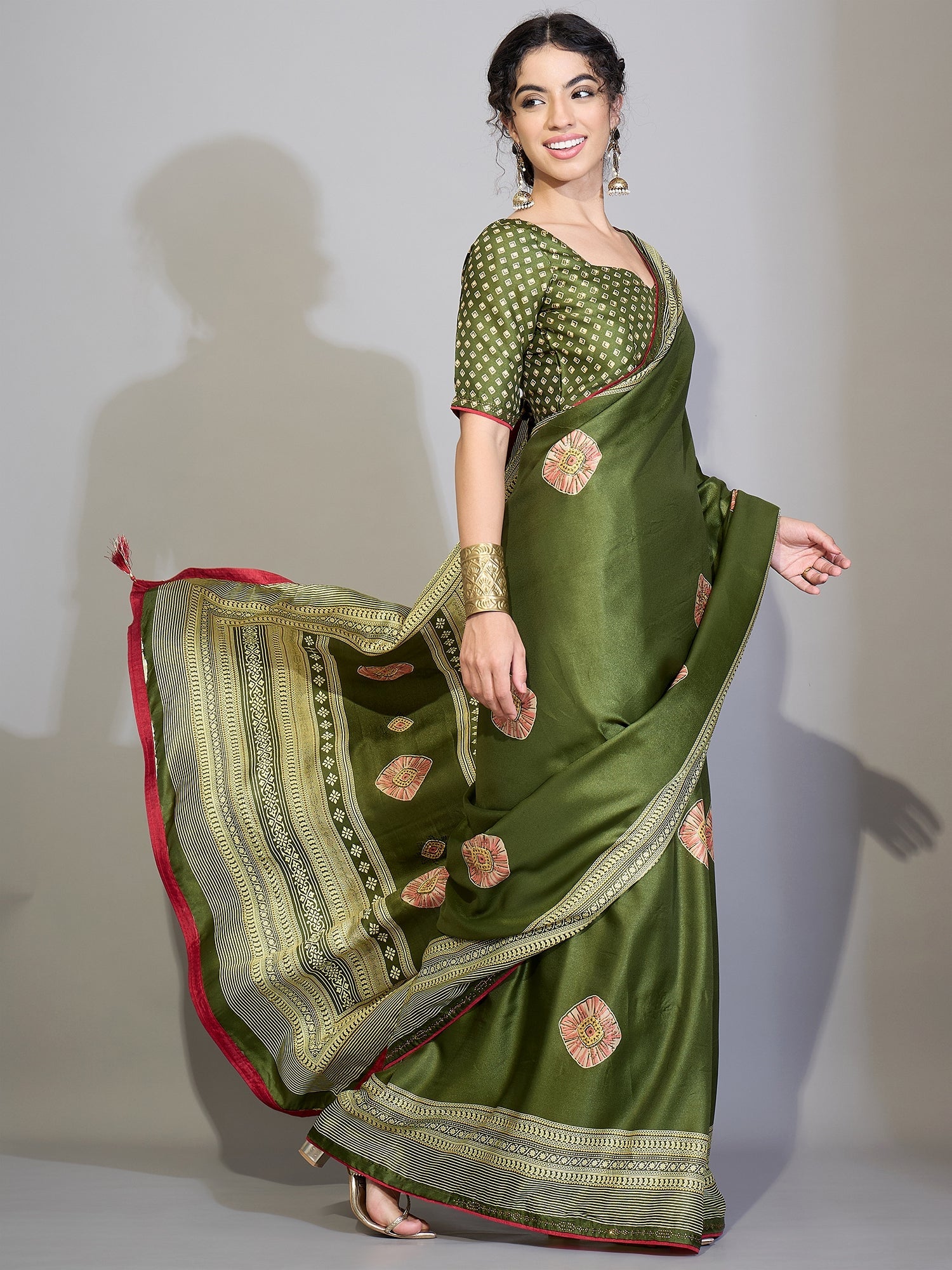 Teal Green Tissue Silk Saree with Zari Stripes - Ressa
