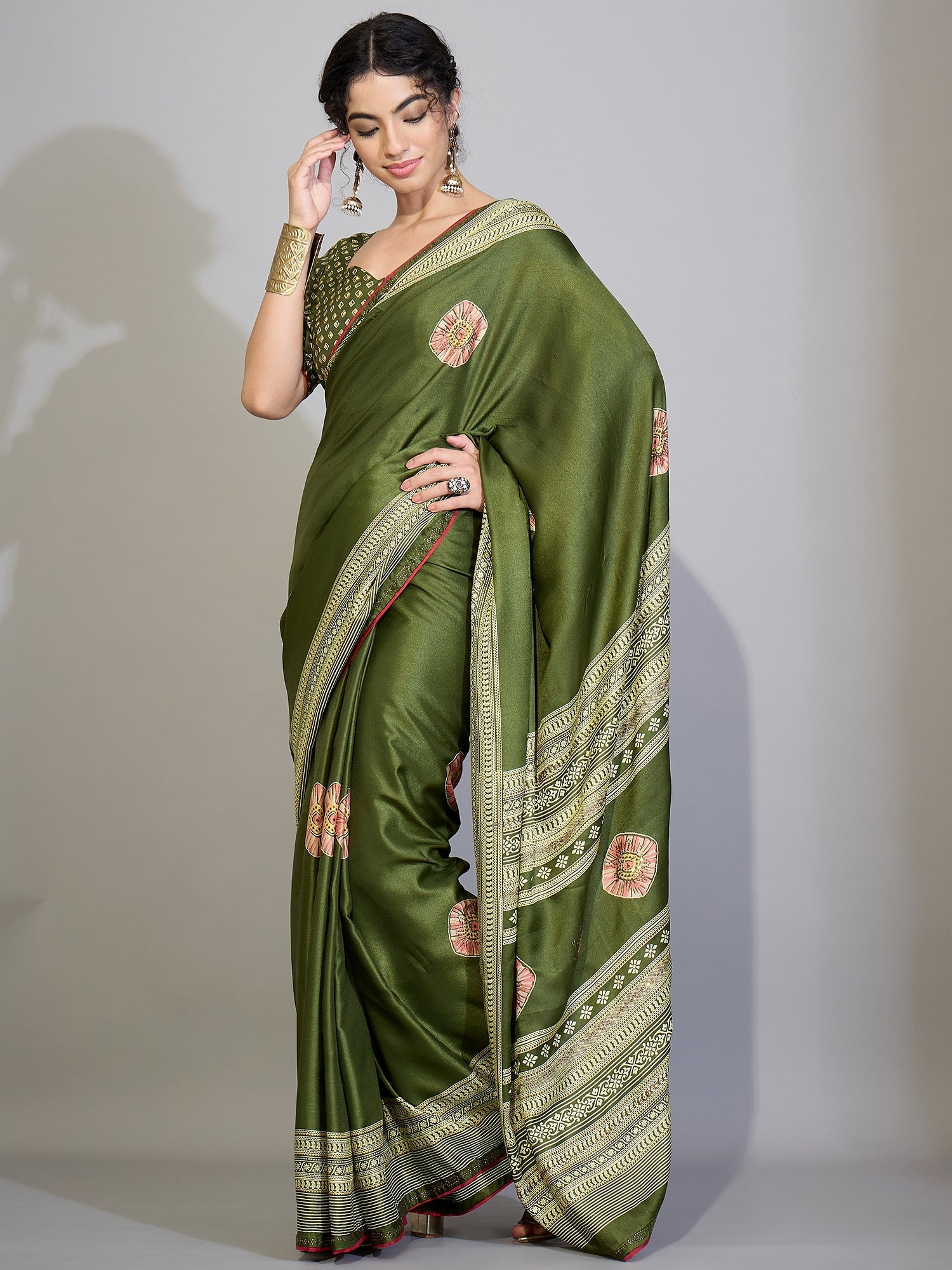 Teal Green Tissue Silk Saree with Zari Stripes - Ressa