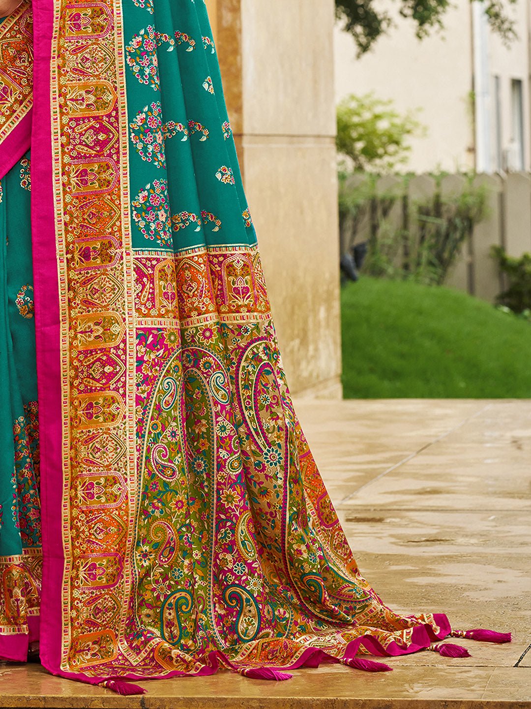Teal Green Tussar Silk Saree - Ressa
