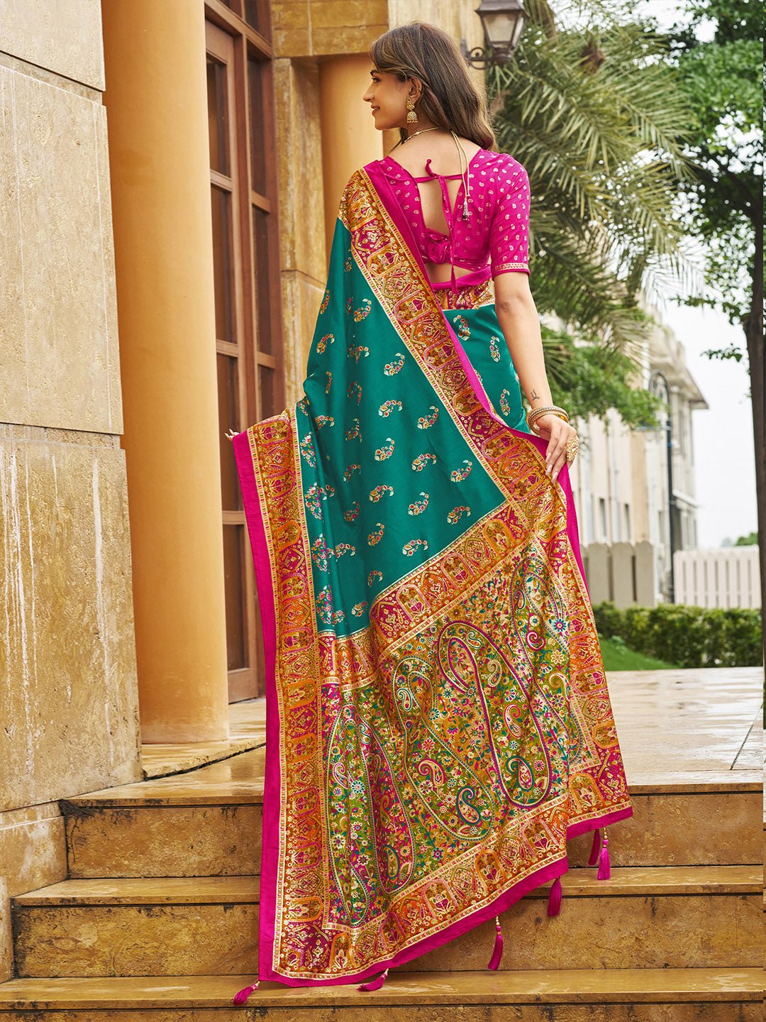 Teal Green Tussar Silk Saree - Ressa