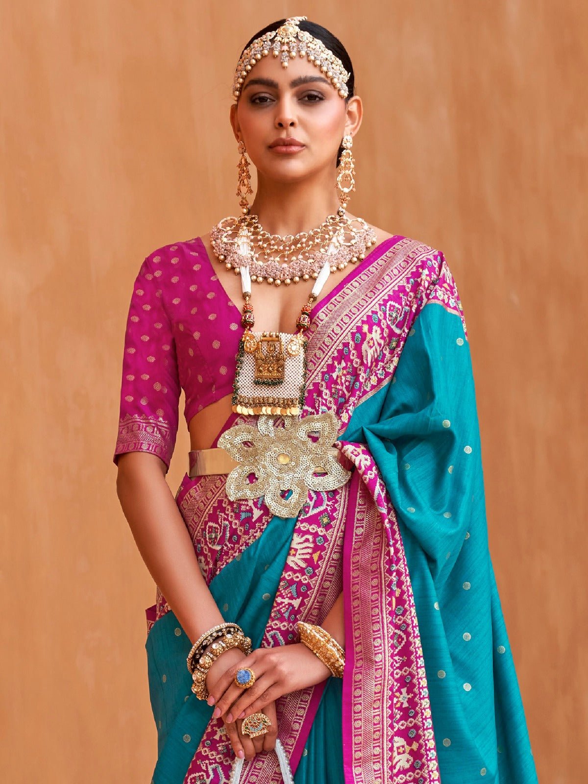 Teal & Magenta Patola Silk Saree - Ressa
