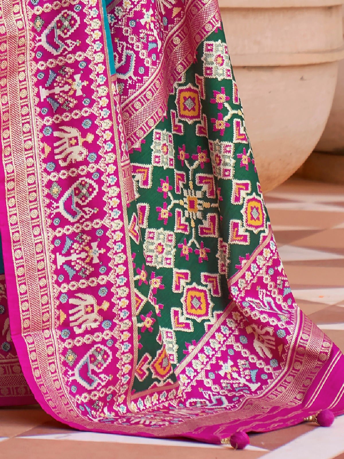 Teal & Magenta Patola Silk Saree - Ressa