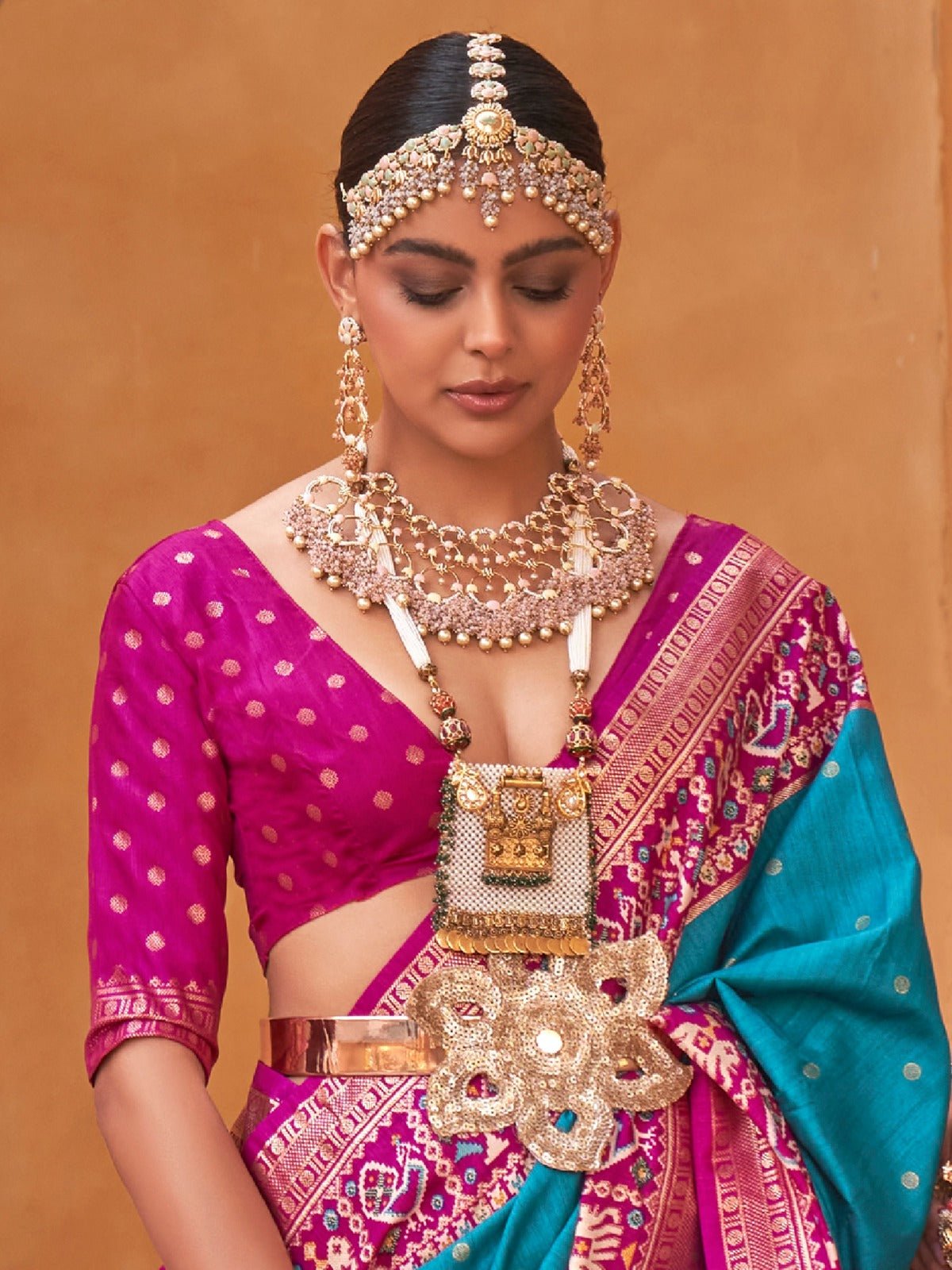 Teal & Magenta Patola Silk Saree - Ressa