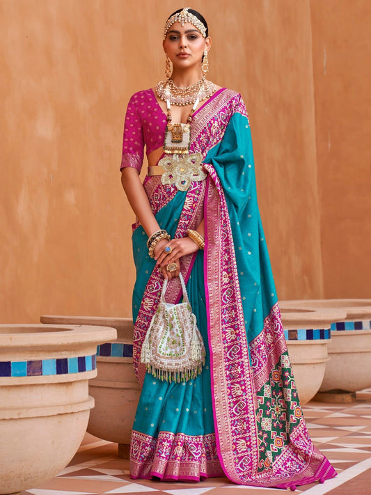 Teal & Magenta Patola Silk Saree - Ressa