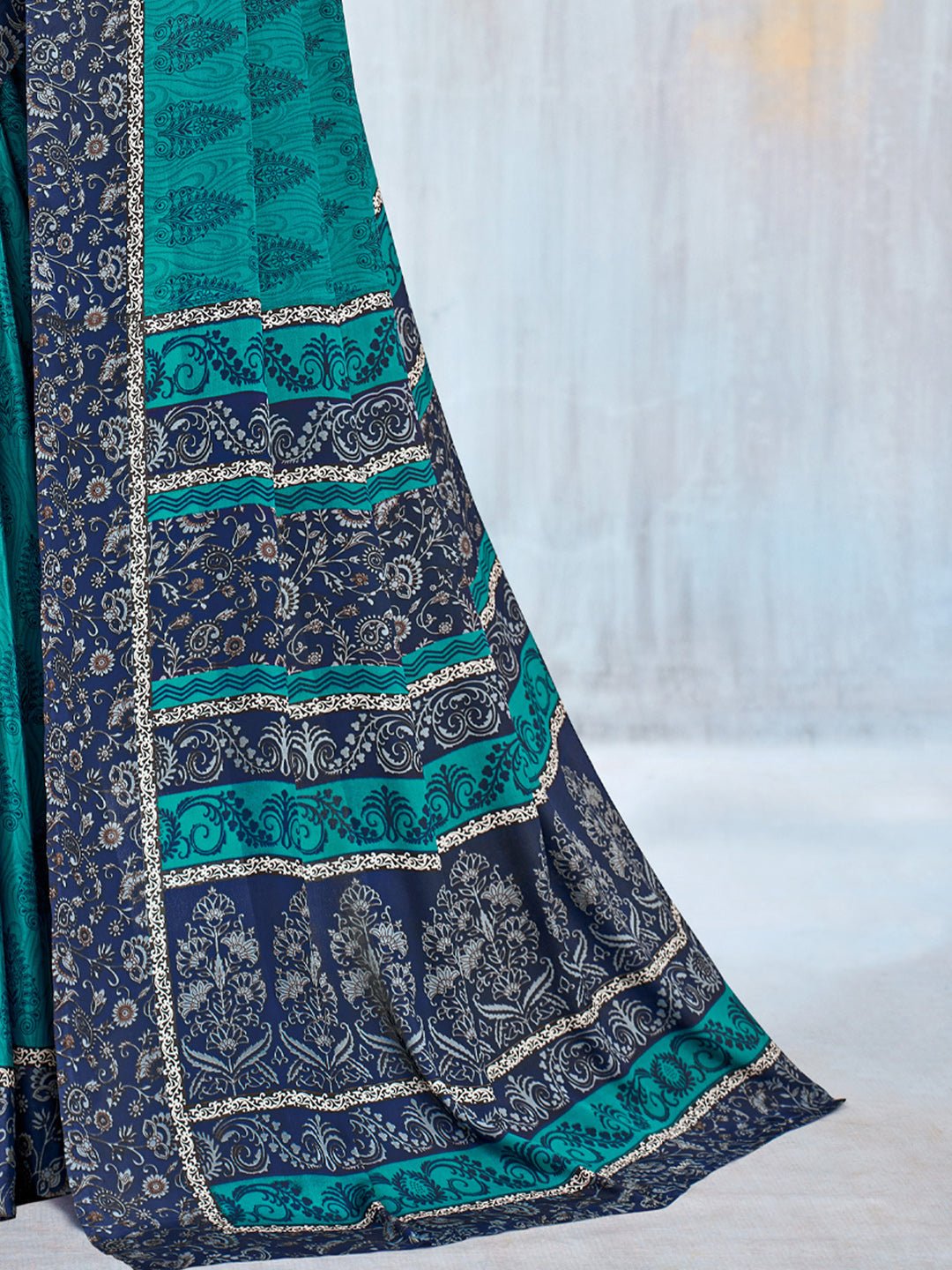 Teal & Navy Two-Tone Silk Saree - Ressa