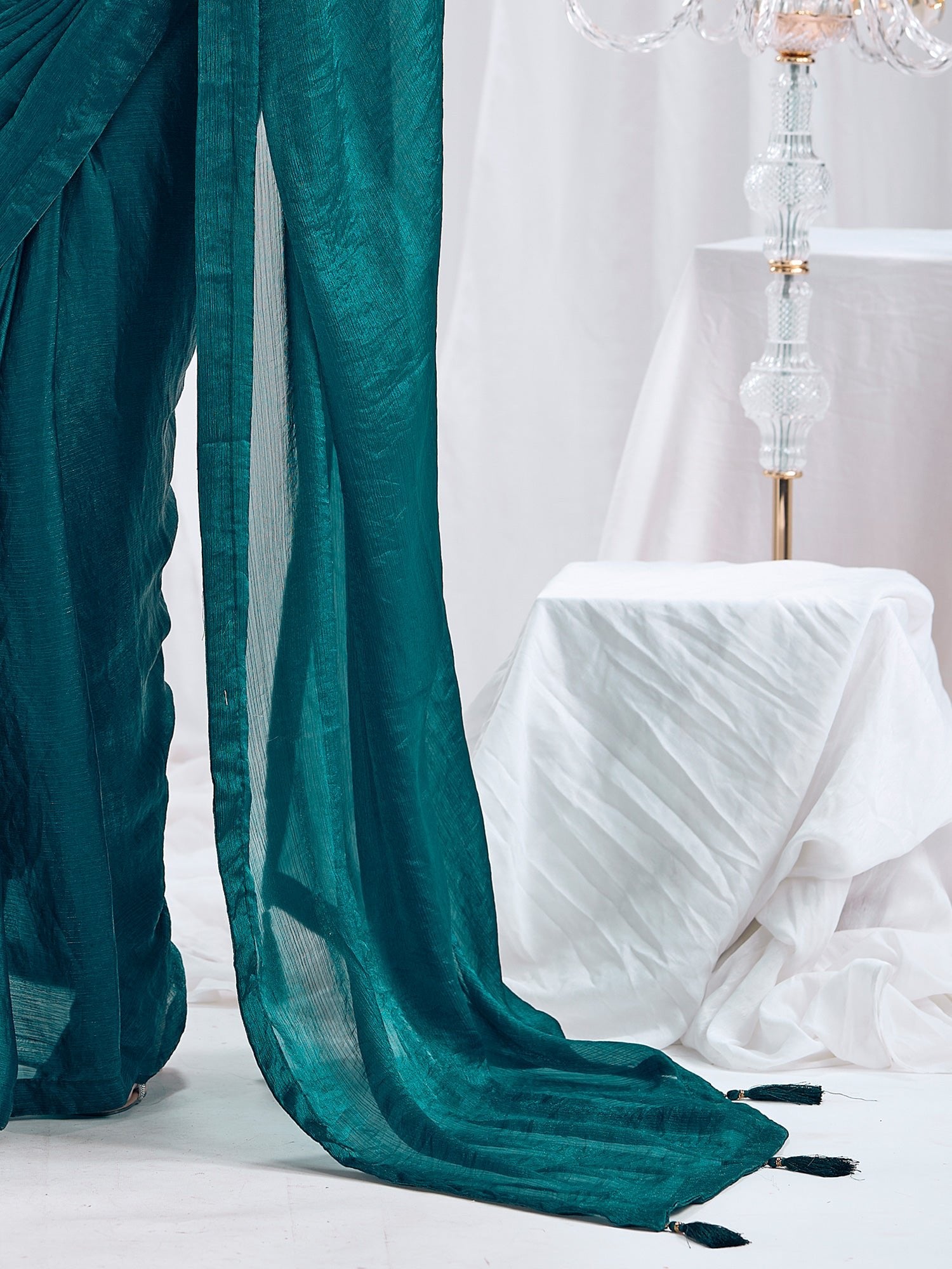 Teal Organza Saree with Sequin Embellished Blouse - Ressa