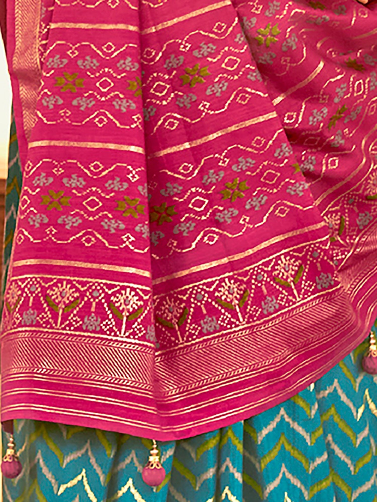 Teal &Pink Patola Silk Saree - Ressa
