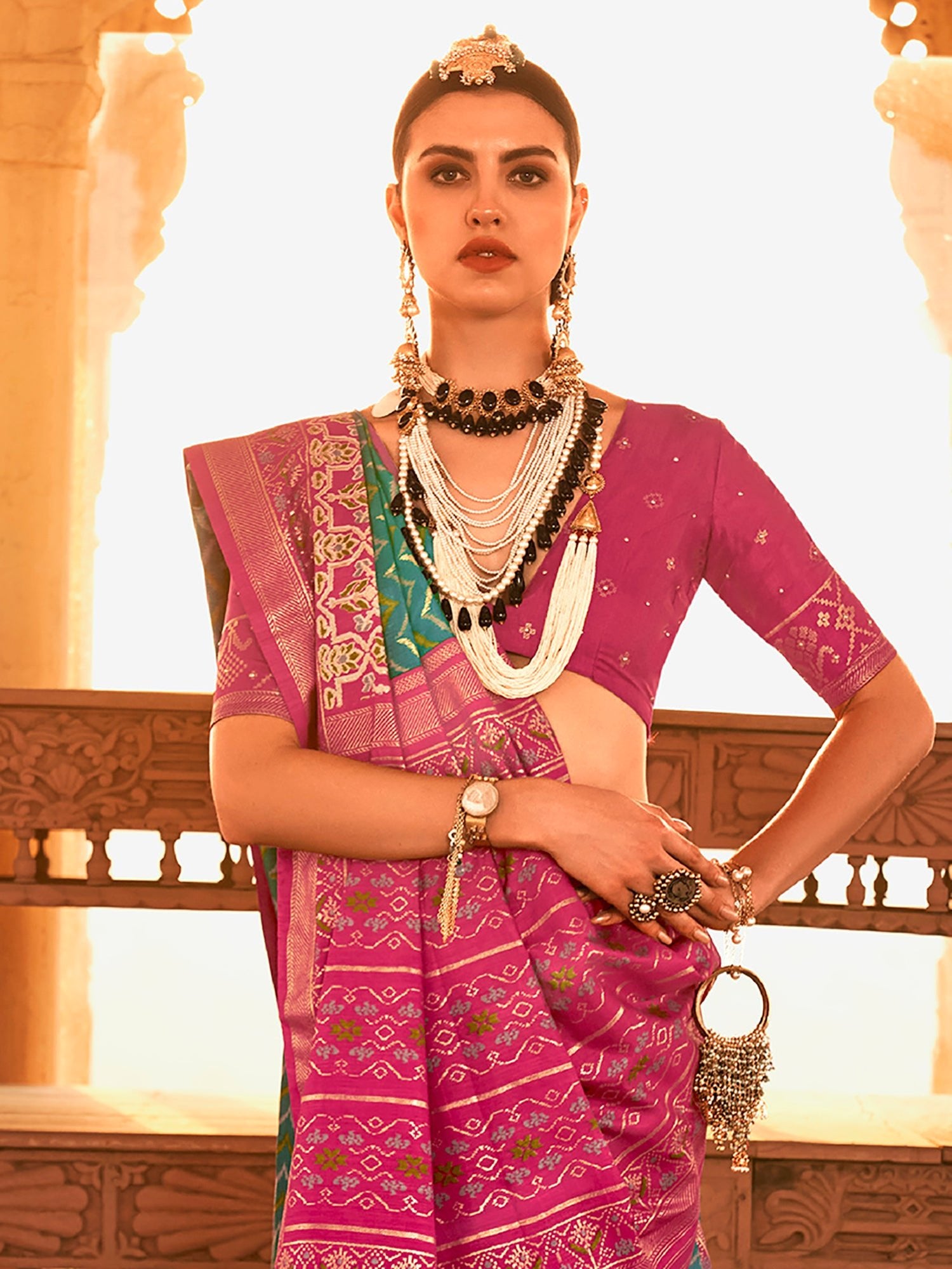 Teal &Pink Patola Silk Saree - Ressa