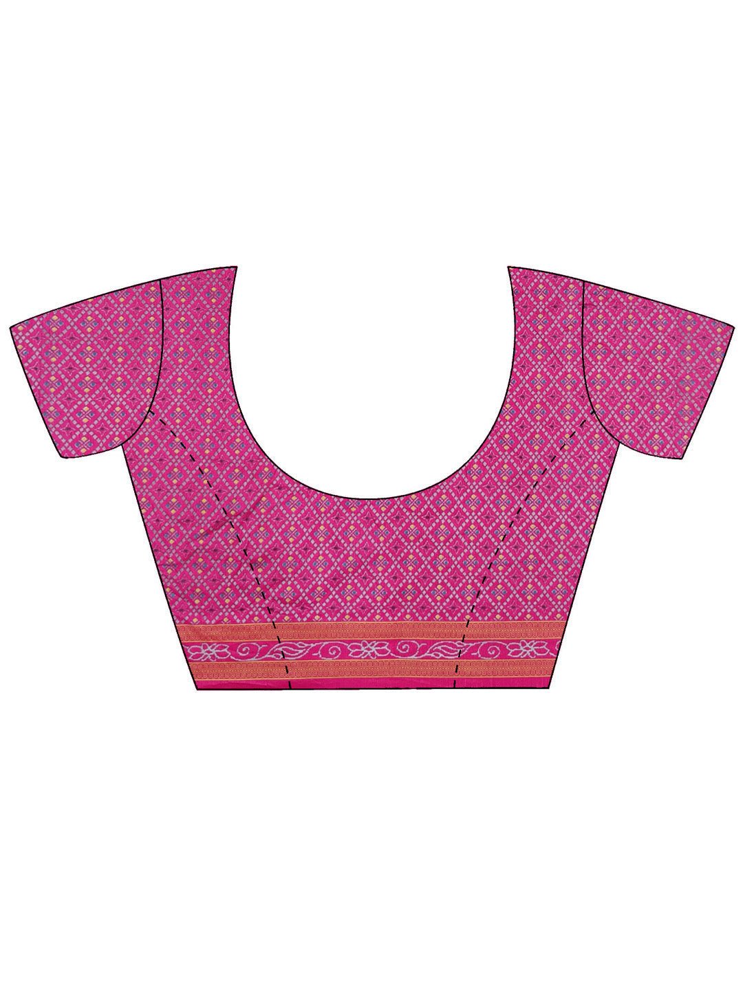 Teal & Pink Patola Silk Saree with Bandhani Blouse - Ressa