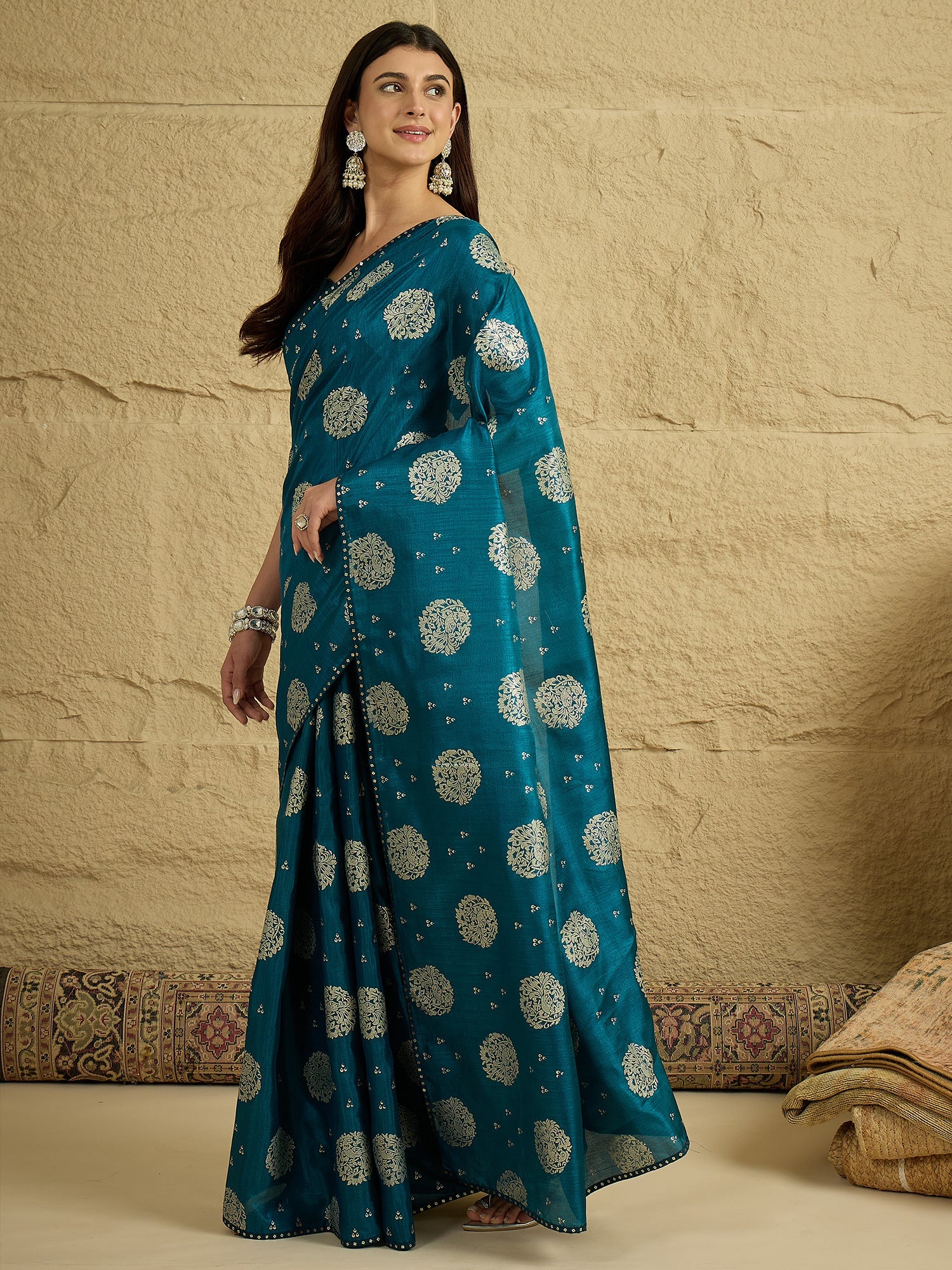Teal Silk Blend Traditional Woven Saree - Ressa