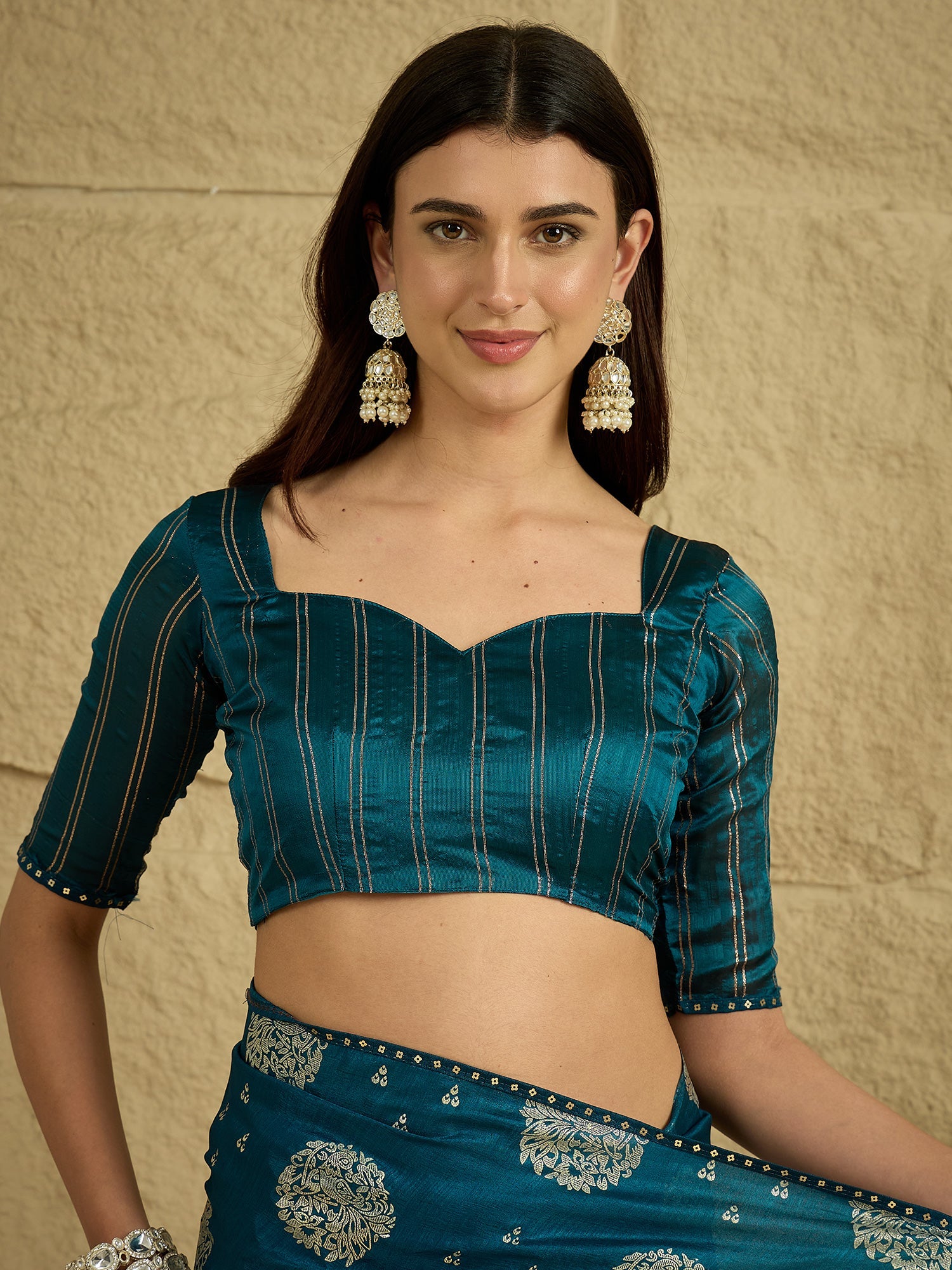 Teal Silk Blend Traditional Woven Saree - Ressa