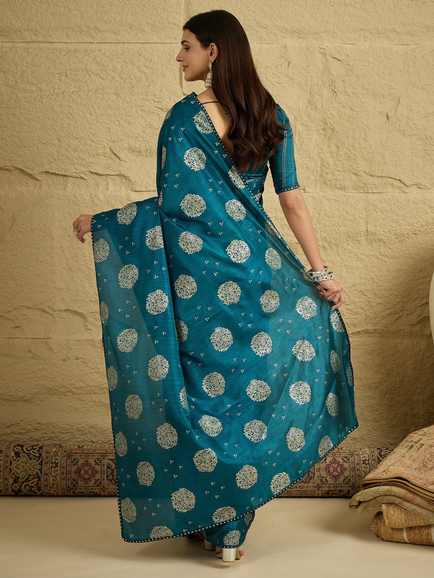 Teal Silk Blend Traditional Woven Saree - Ressa