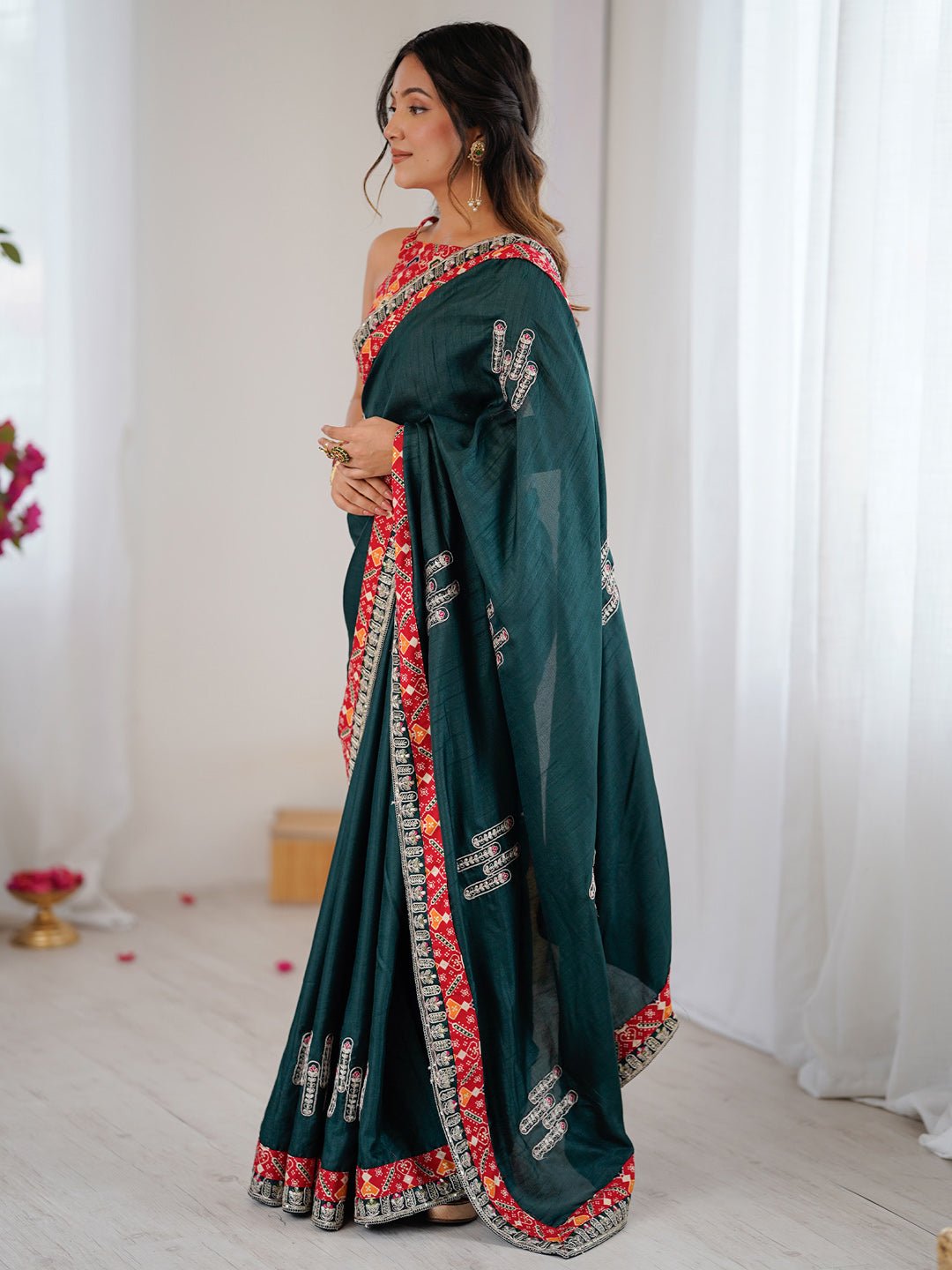 Teal Silk Saree with Patola Border - Ressa