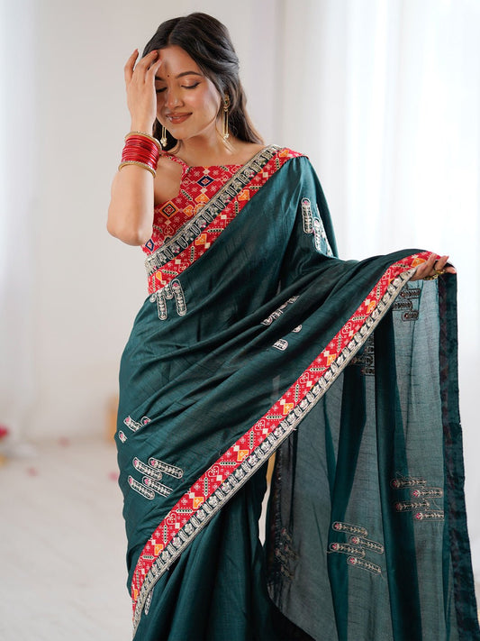 Teal Silk Saree with Patola Border - Ressa