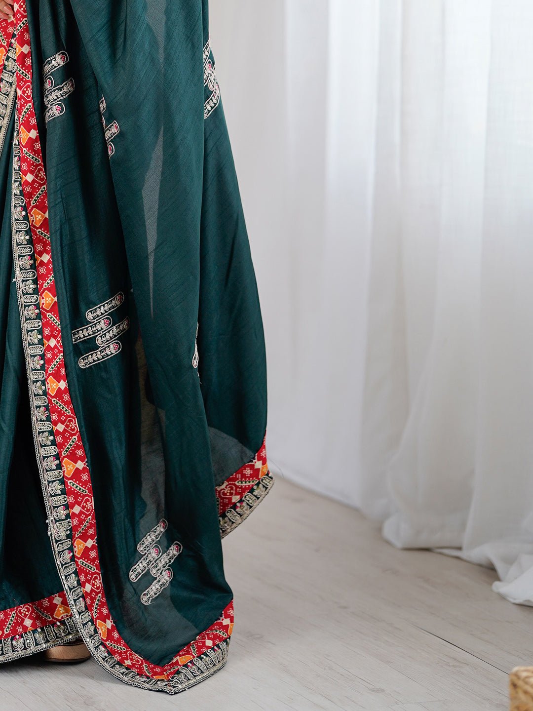 Teal Silk Saree with Patola Border - Ressa