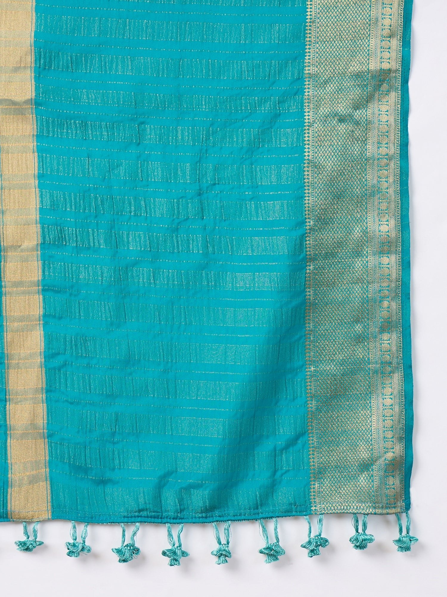 Teal Silk Saree with Zari Border & Embroidered Blouse - Ressa