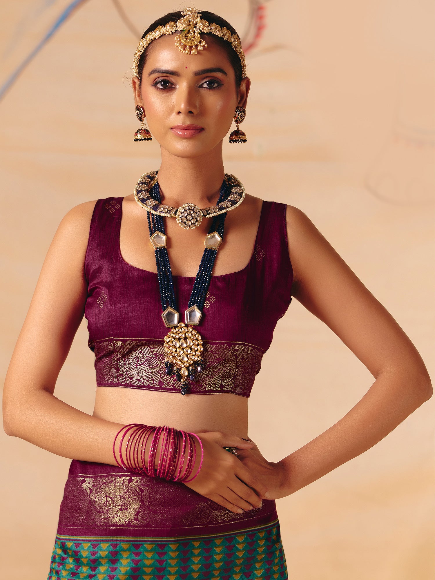 Teal & Wine Patola Silk Saree - Ressa