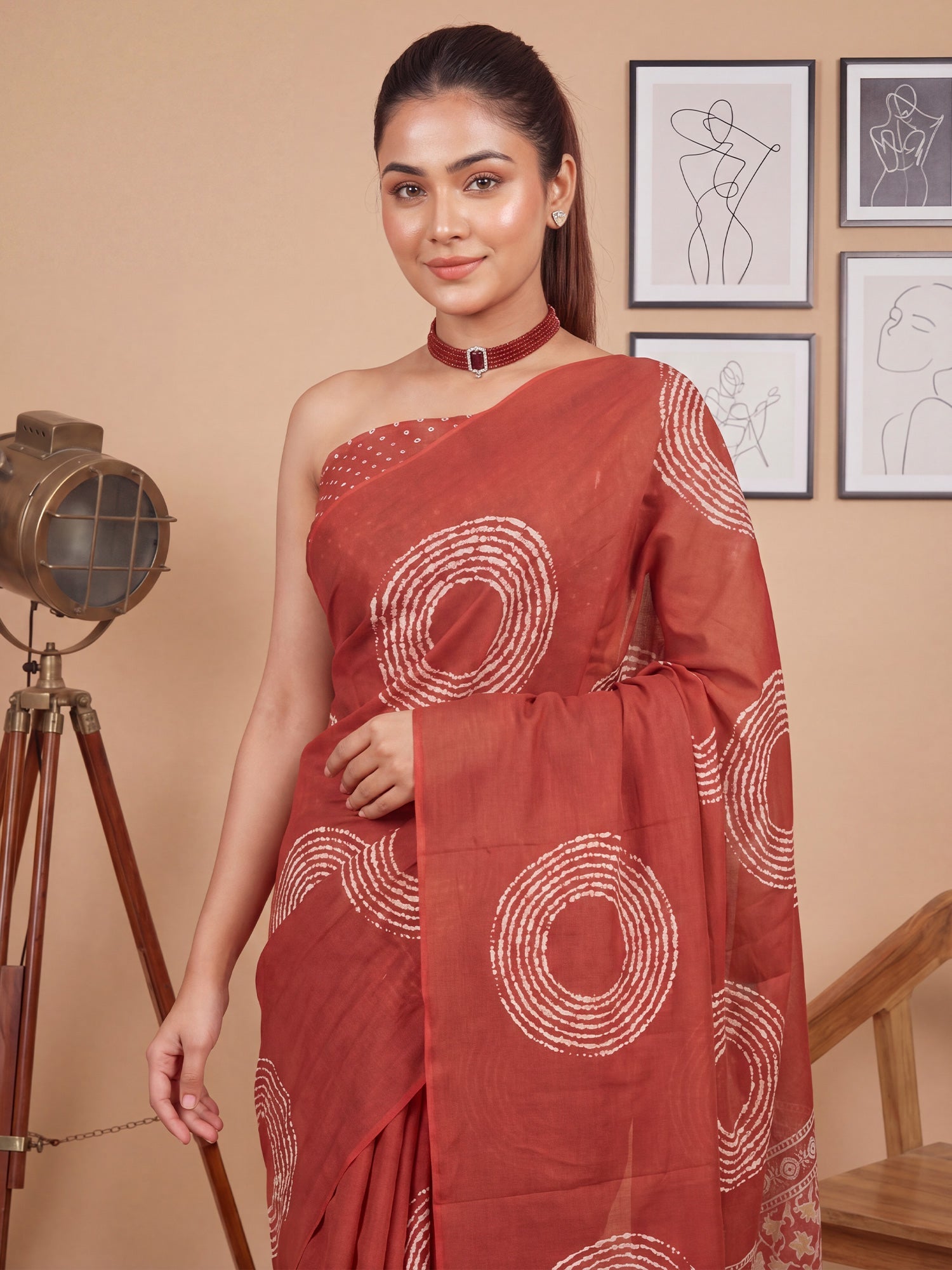 Terracotta Saree Shibori Print Cotton Saree - Ressa
