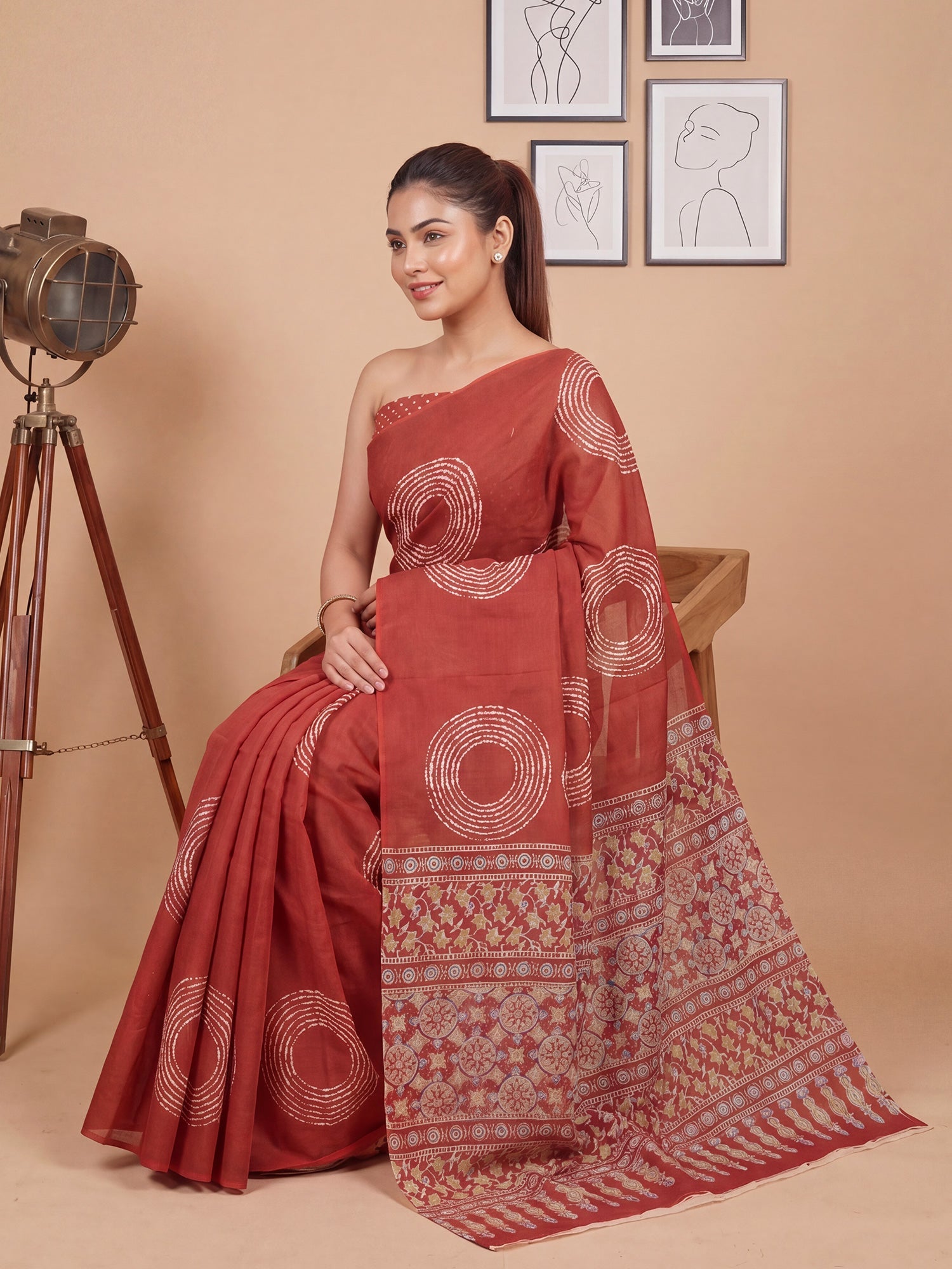Terracotta Saree Shibori Print Cotton Saree - Ressa
