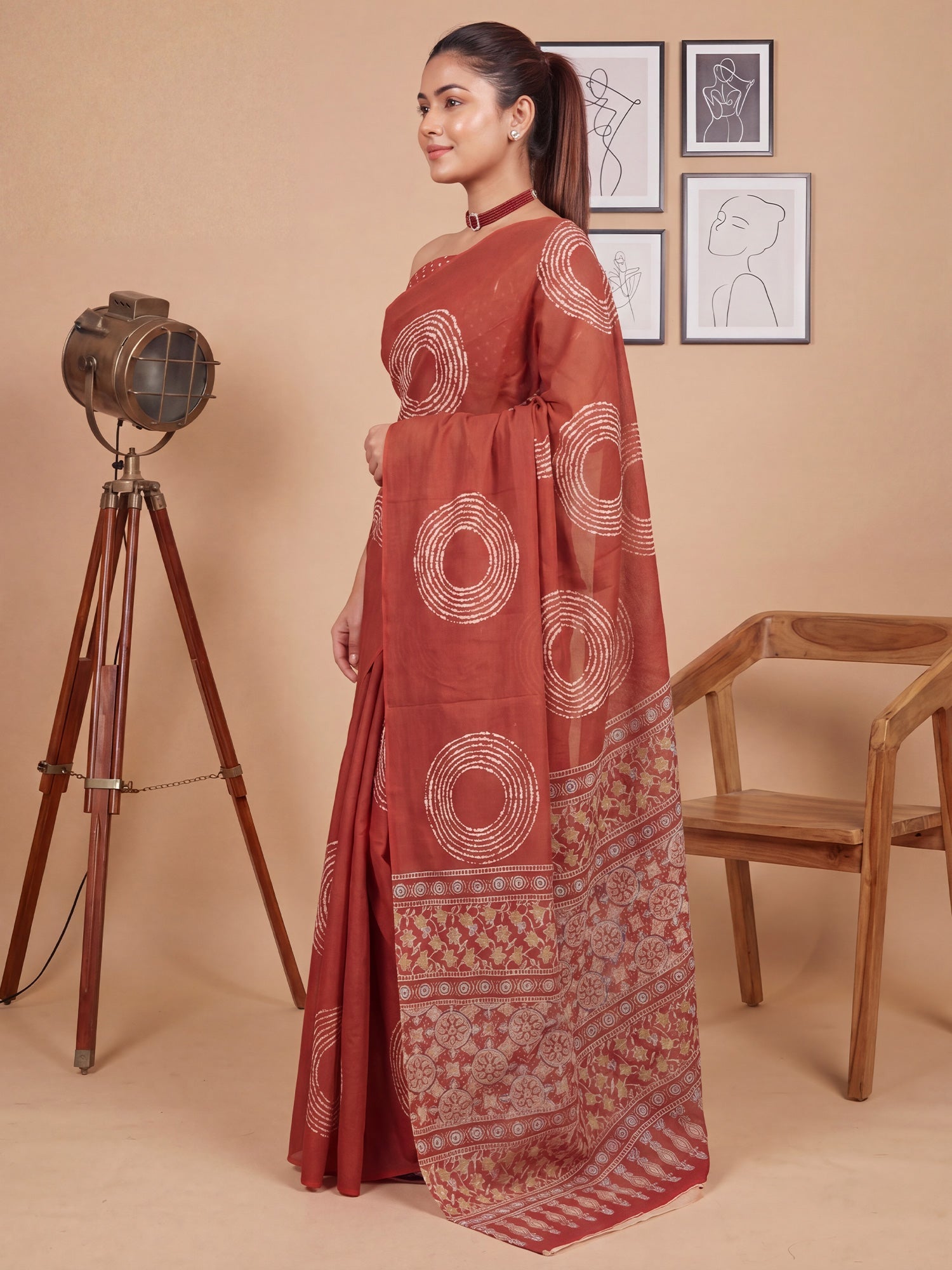 Terracotta Saree Shibori Print Cotton Saree - Ressa