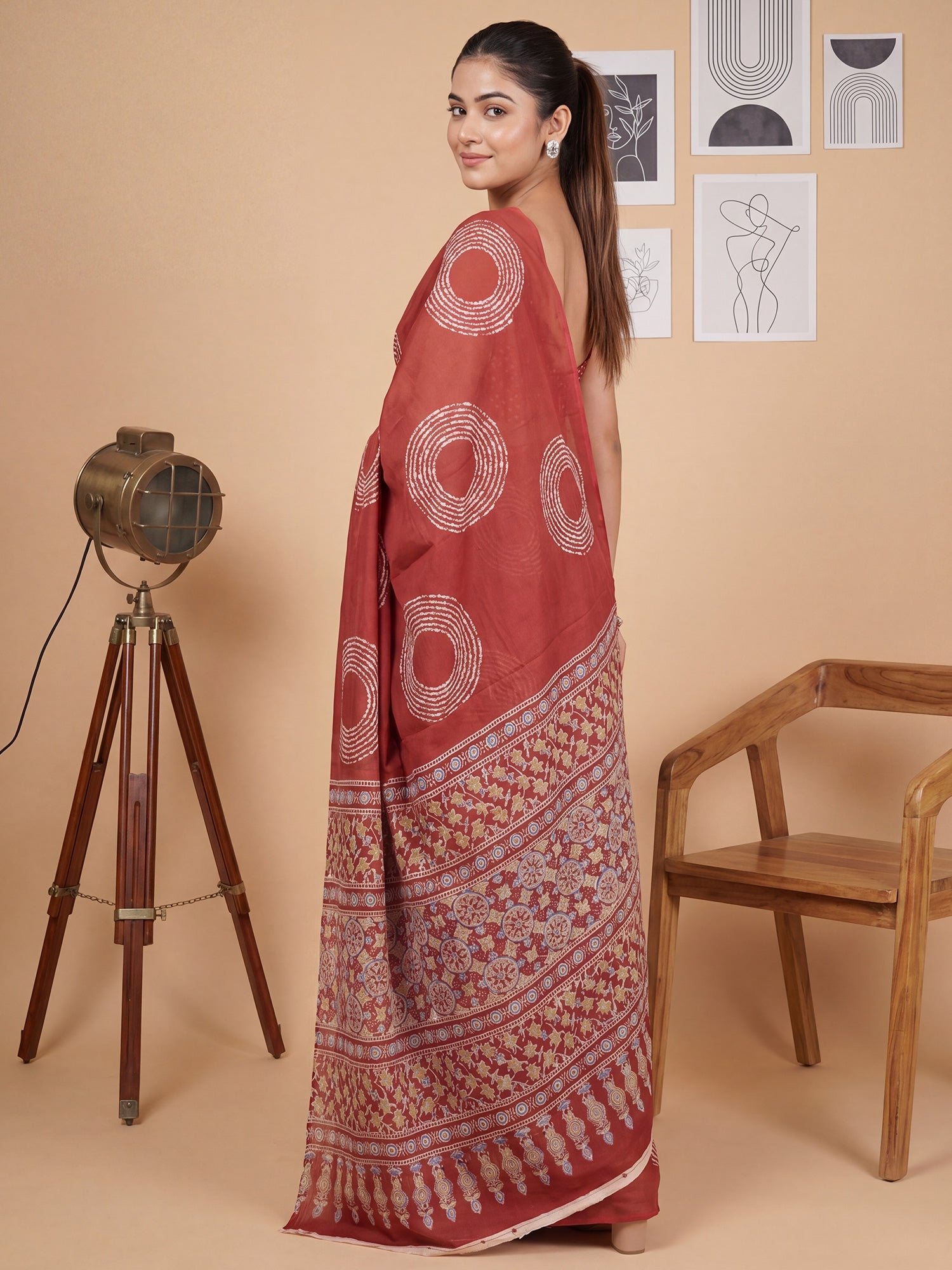 Terracotta Saree Shibori Print Cotton Saree - Ressa