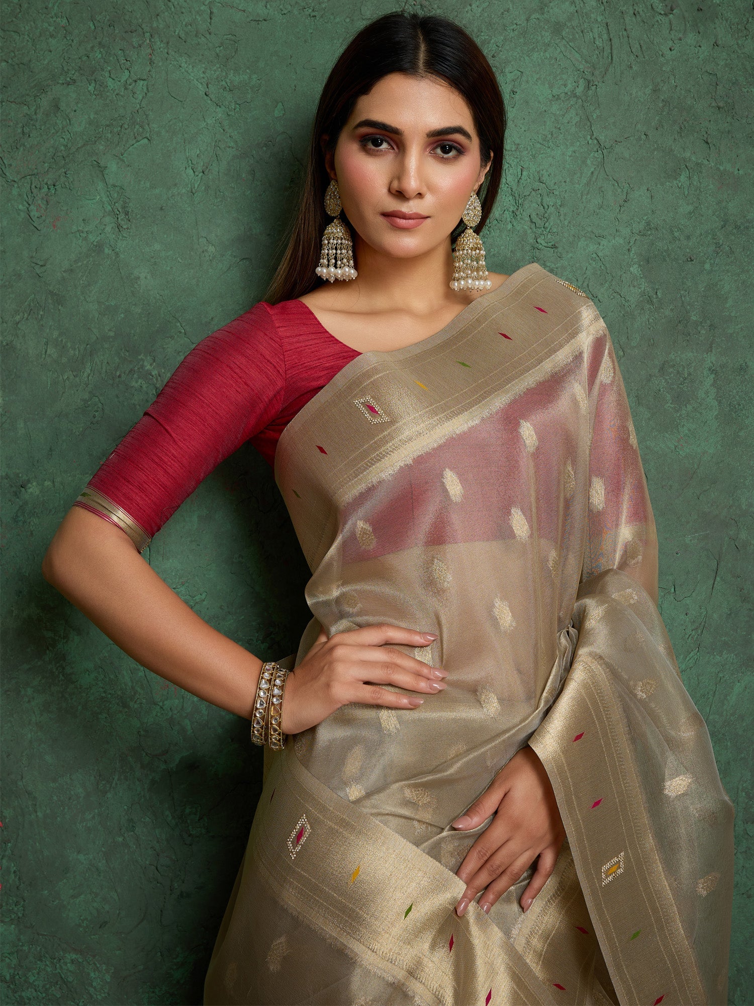 Tissue Biege Banarasi Silk Saree - Ressa
