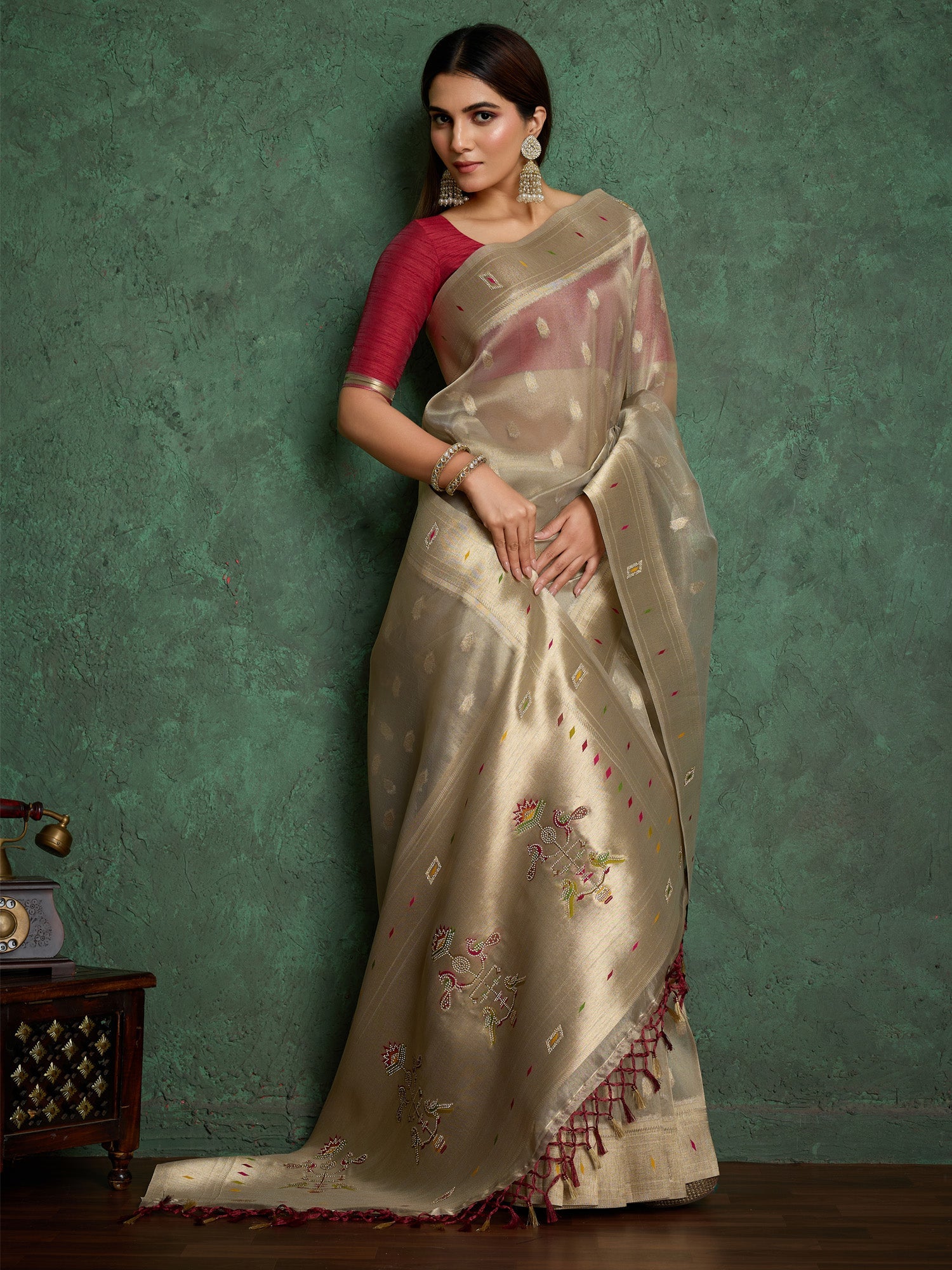 Tissue Biege Banarasi Silk Saree - Ressa