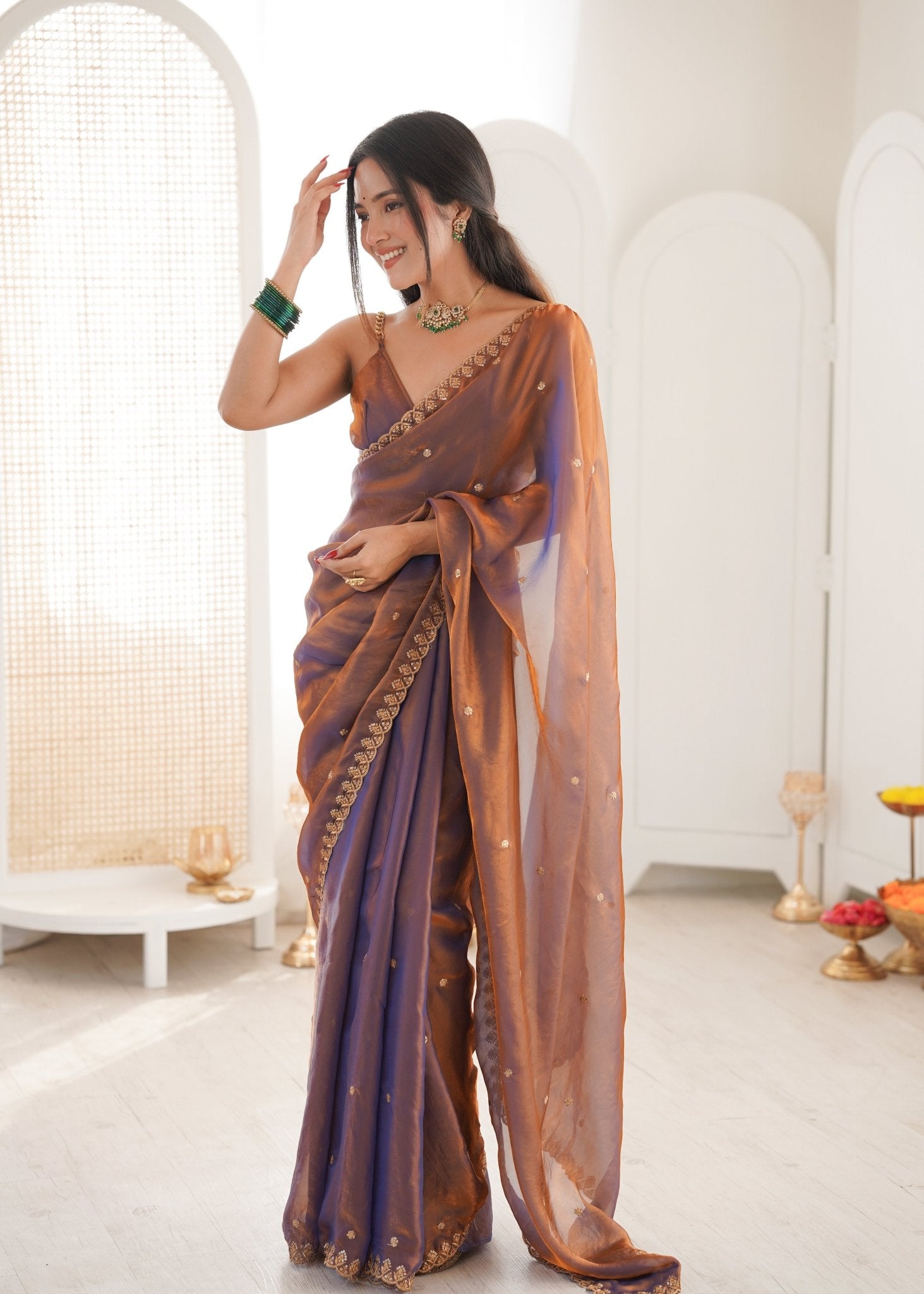 Tissue Organza Saree Mauve & Copper Dual-Tone - Ressa
