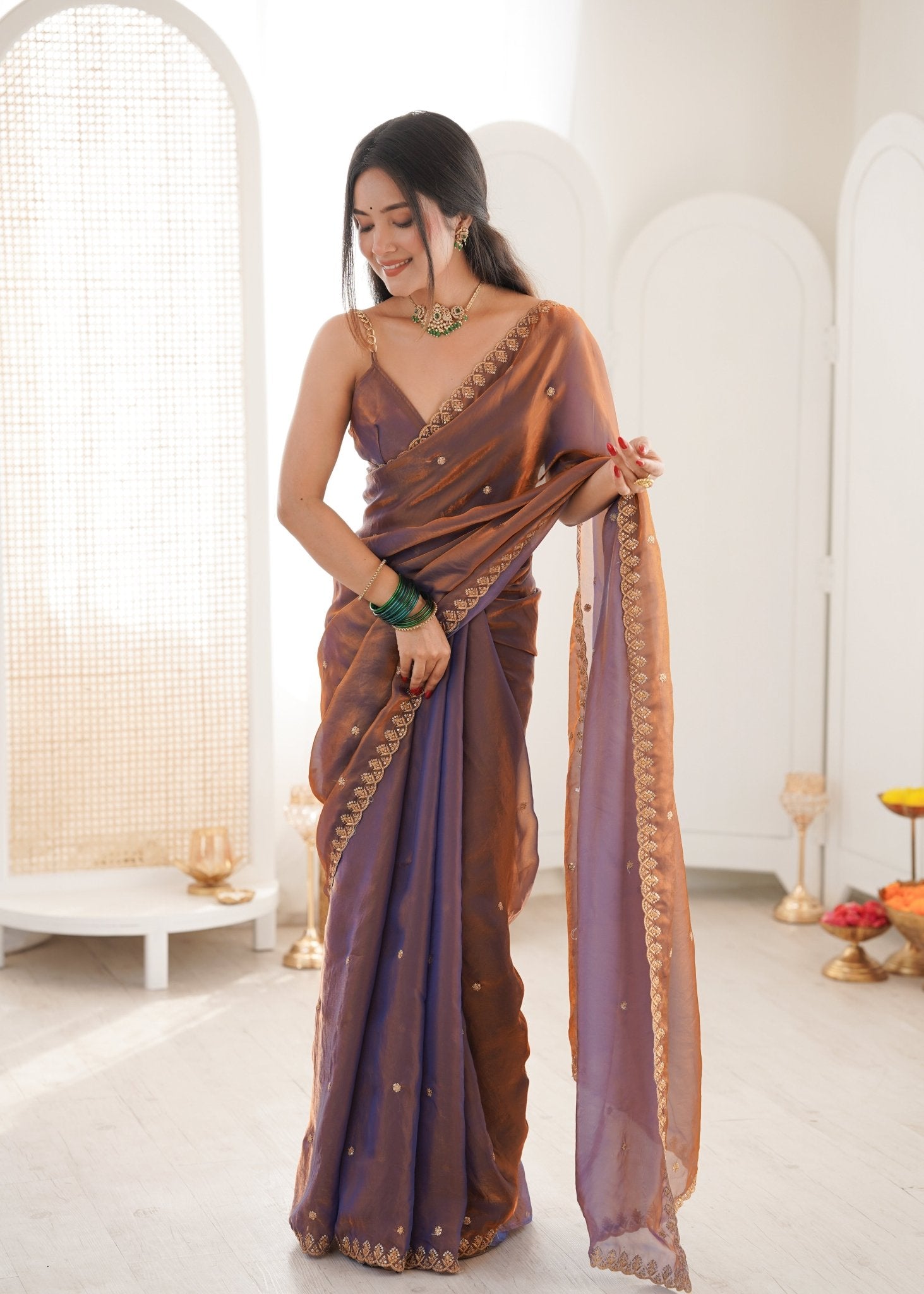 Tissue Organza Saree Mauve & Copper Dual-Tone - Ressa
