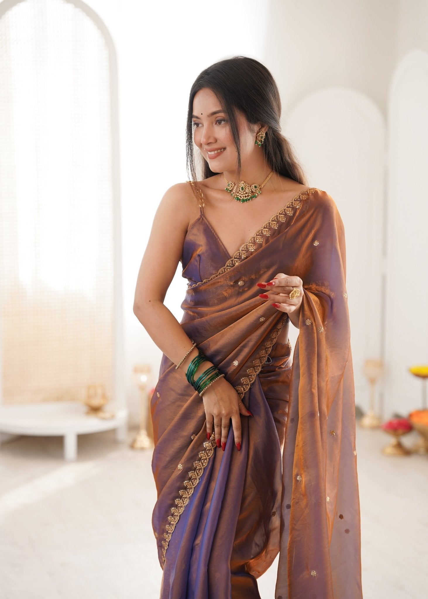 Tissue Organza Saree Mauve & Copper Dual-Tone - Ressa