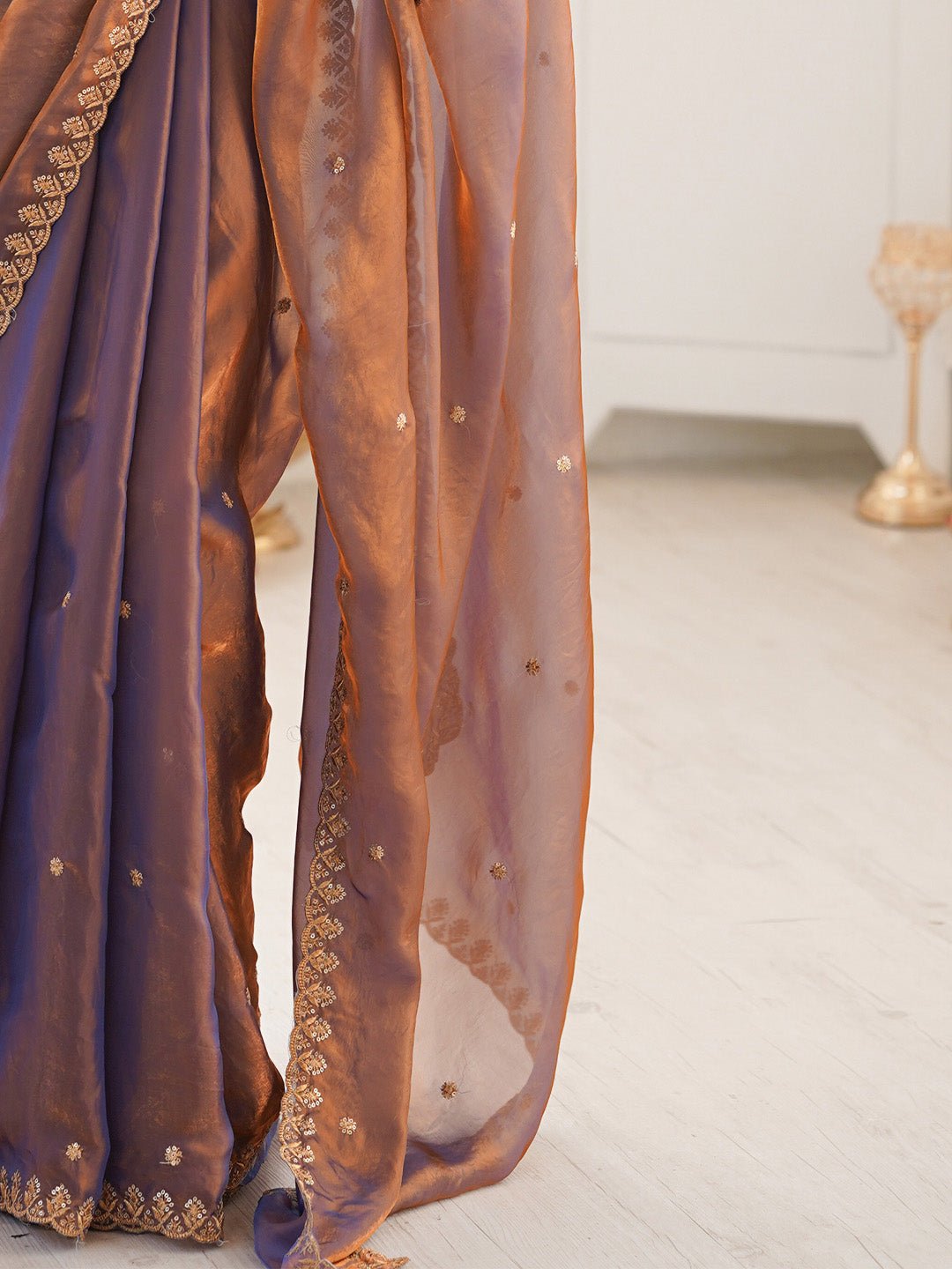 Tissue Organza Saree Mauve & Copper Dual-Tone - Ressa