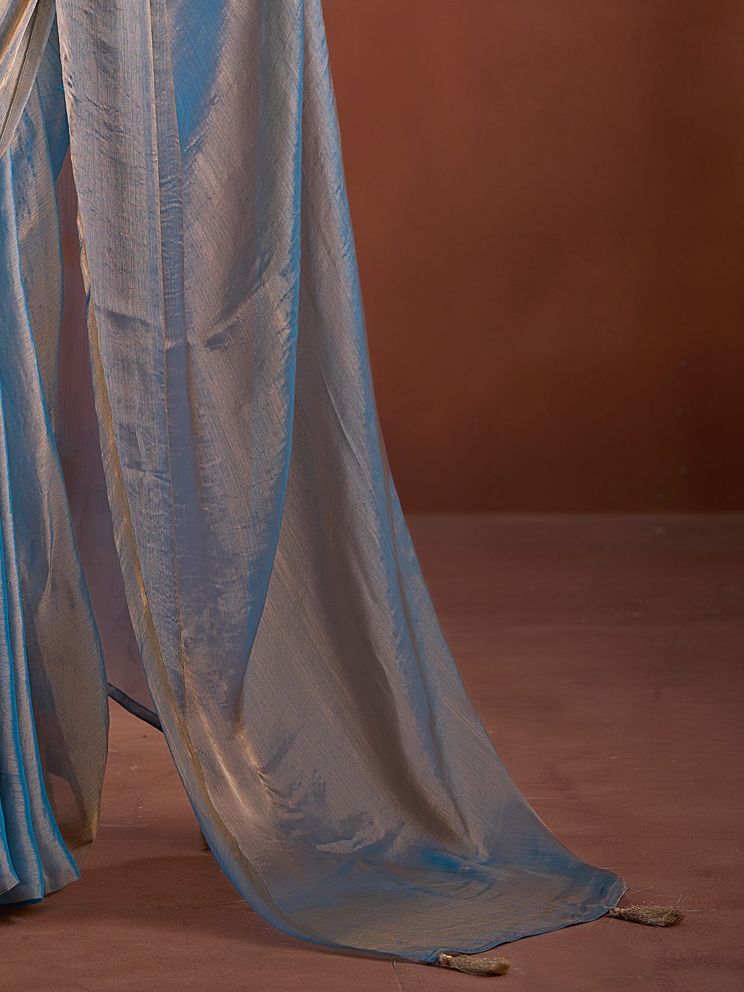 Tissue Silk Saree in Steel Blue with Gold Zari Border - Ressa