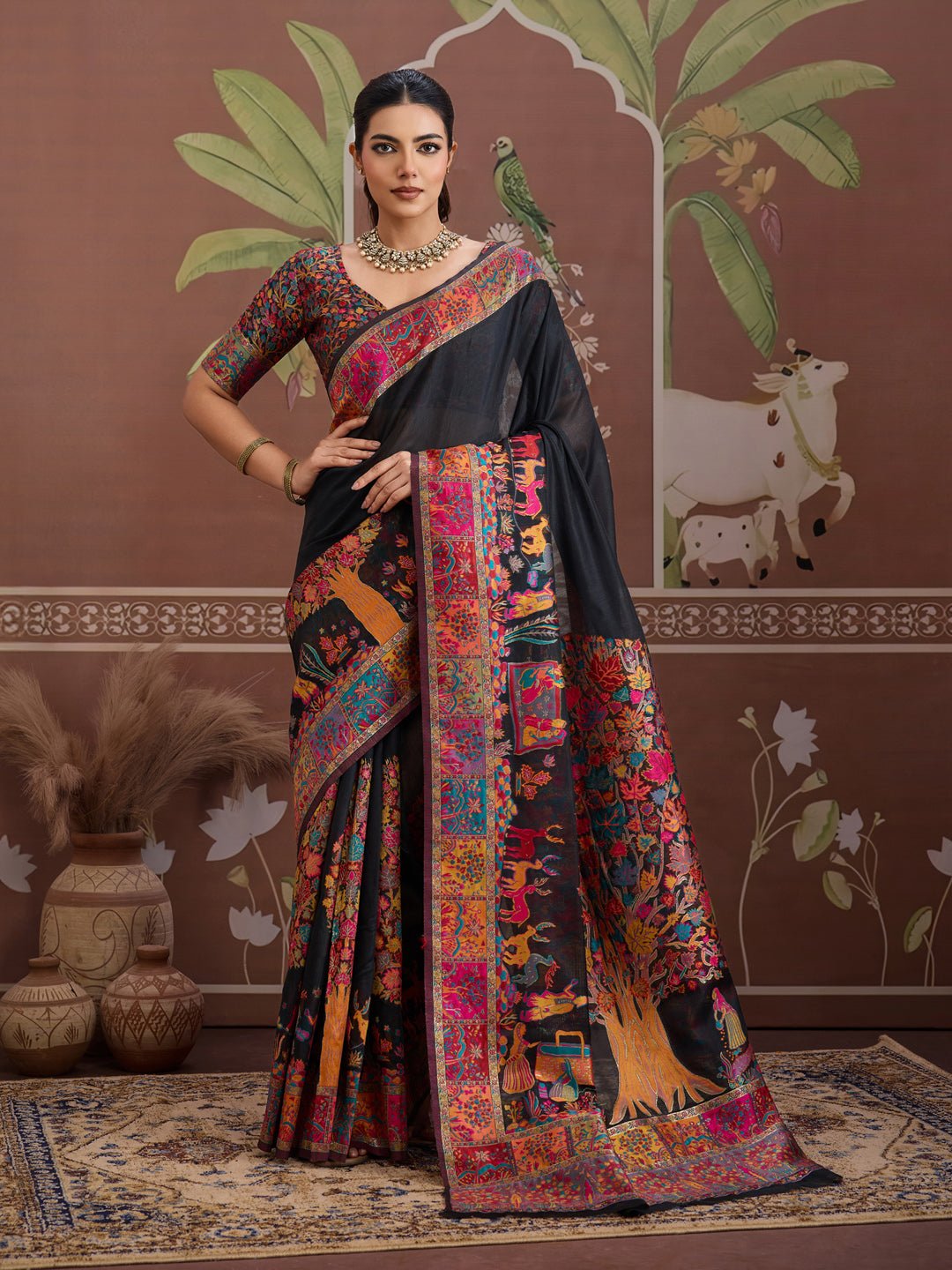 Traditional Heritage Motif Silk Blend Saree - Ressa