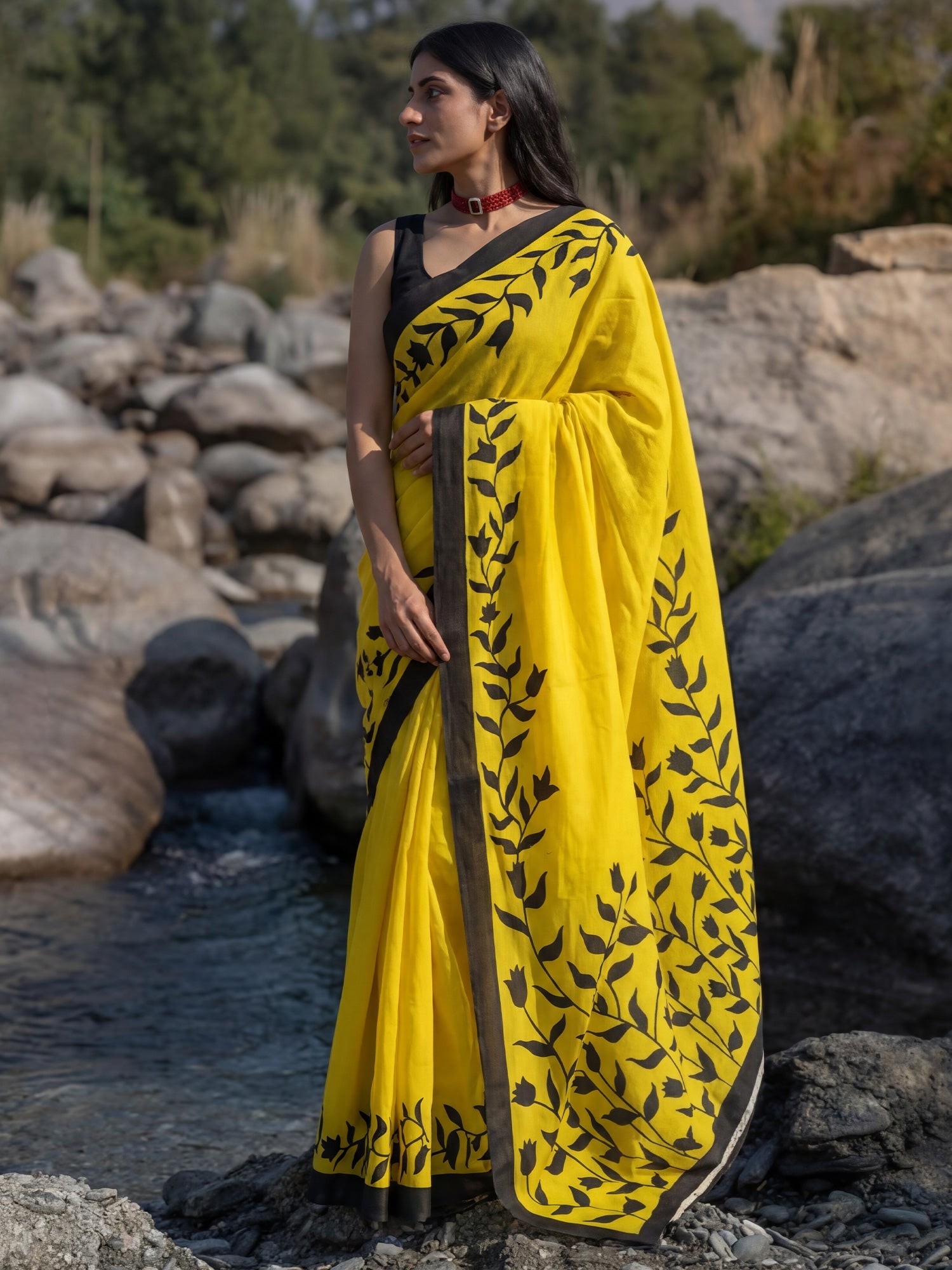 Tulip Vine Border Cotton Mulmul Saree - Ressa