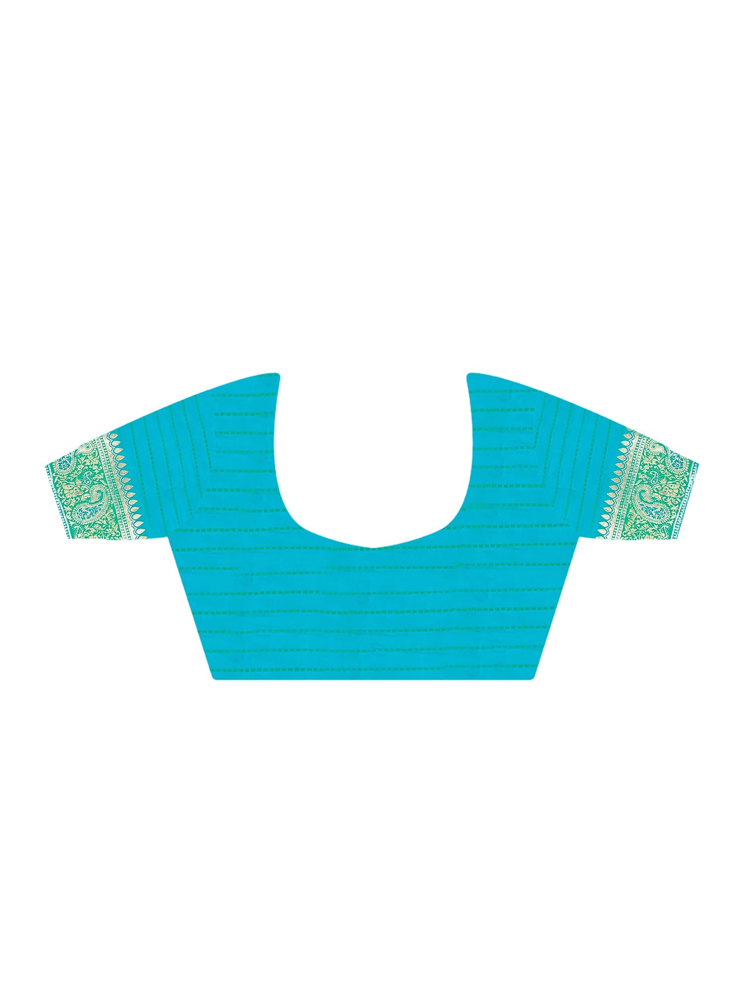 Turquoise Blue Banarasi Satin Silk Woven Zari Buttis Zari Border Blouse Saree - Ressa