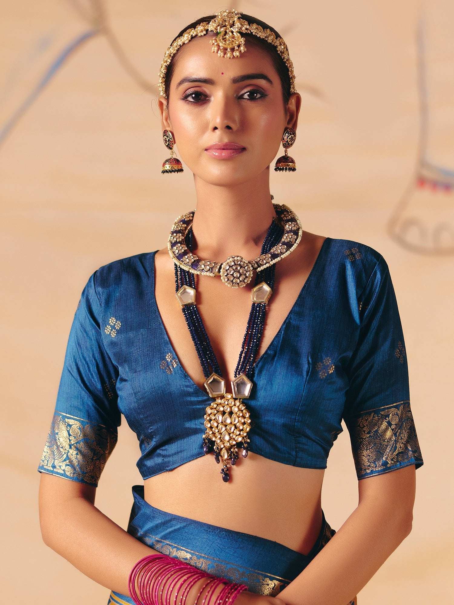 Tussar Silk Saree in Bronze & Royal Blue - Ressa